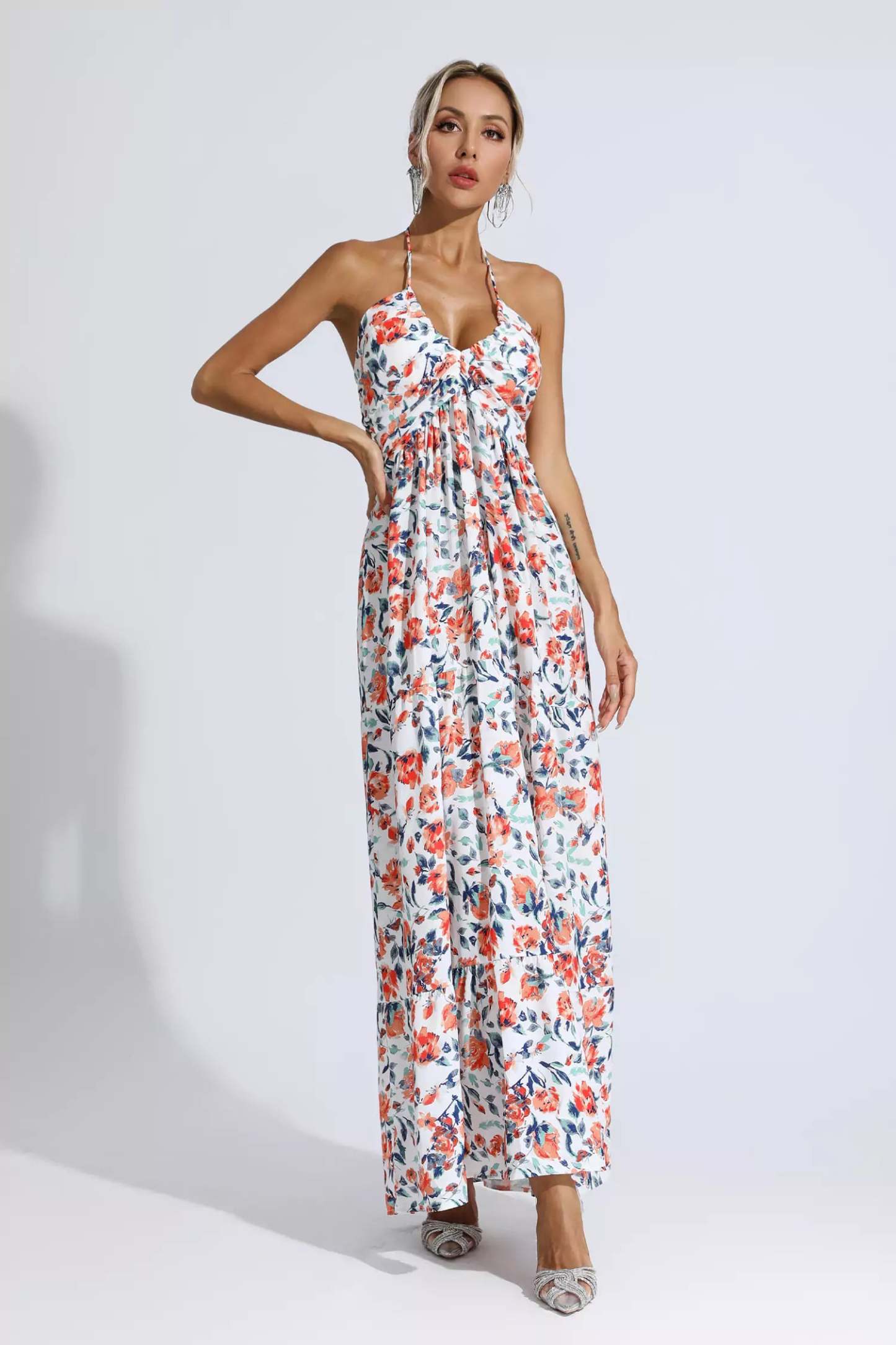 Lewis Orange Floral Printed Maxi Dress