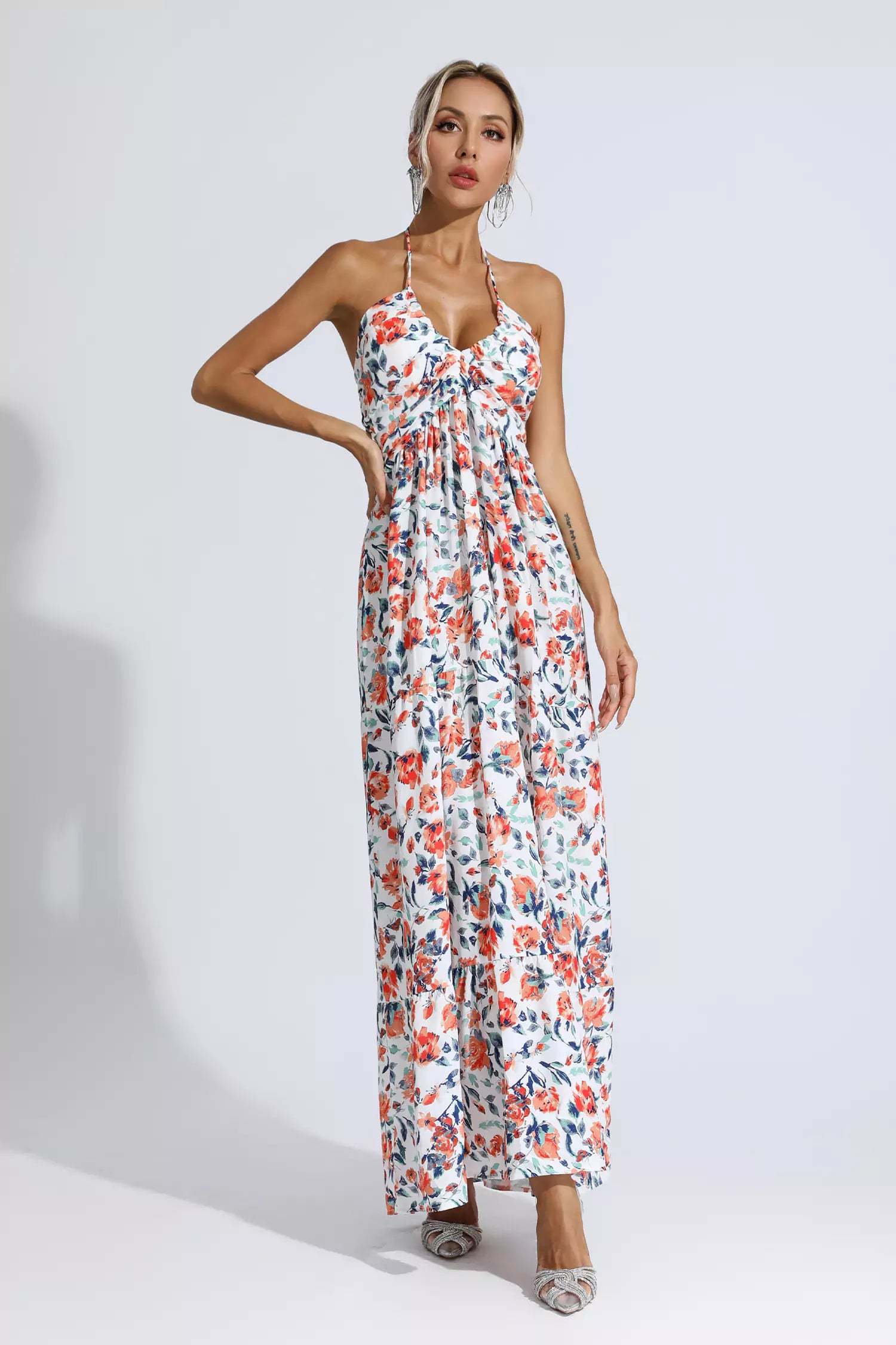 Lewis Orange Floral Printed Maxi Dress