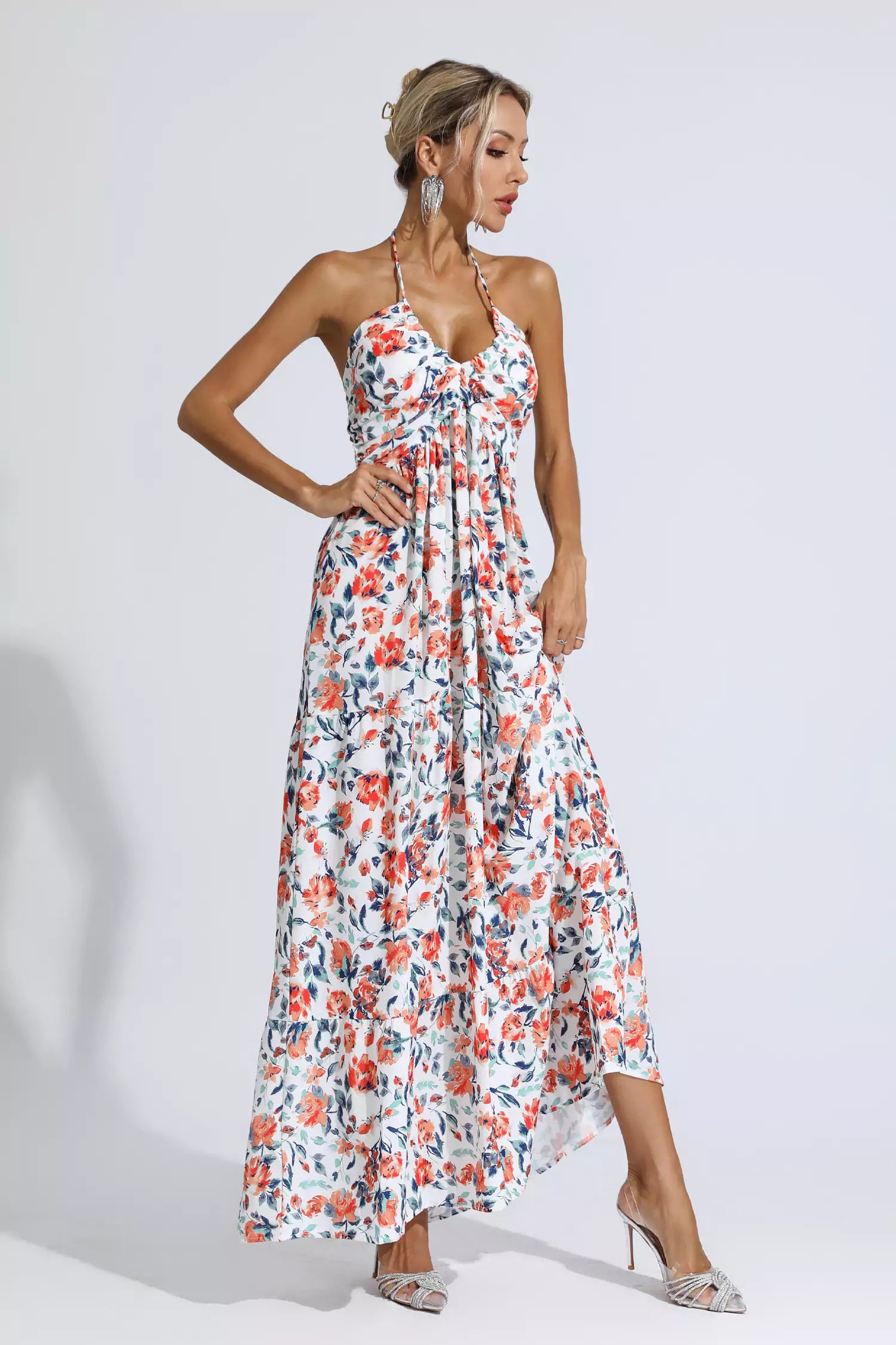 Lewis Orange Floral Printed Maxi Dress