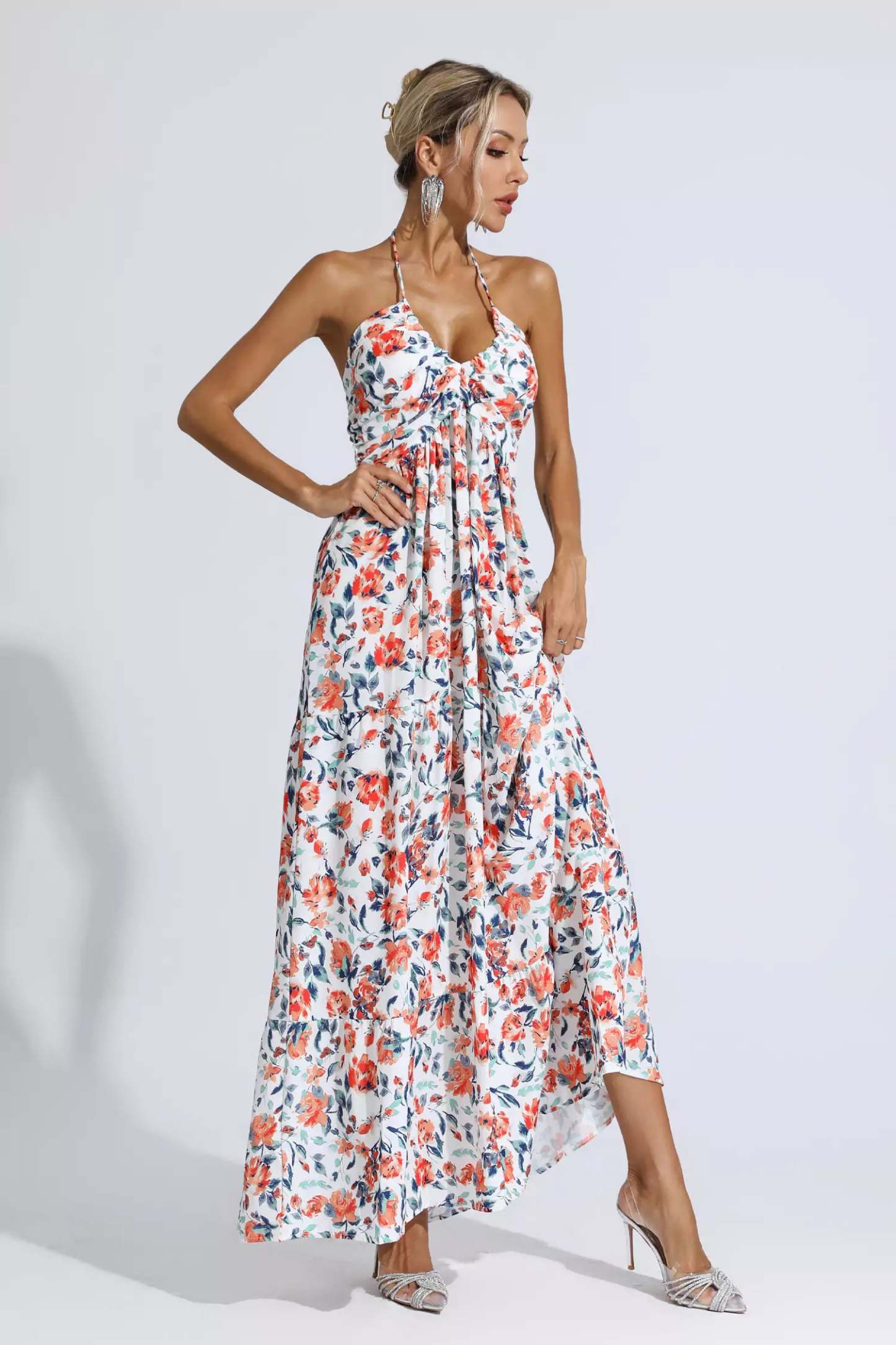 Lewis Orange Floral Printed Maxi Dress