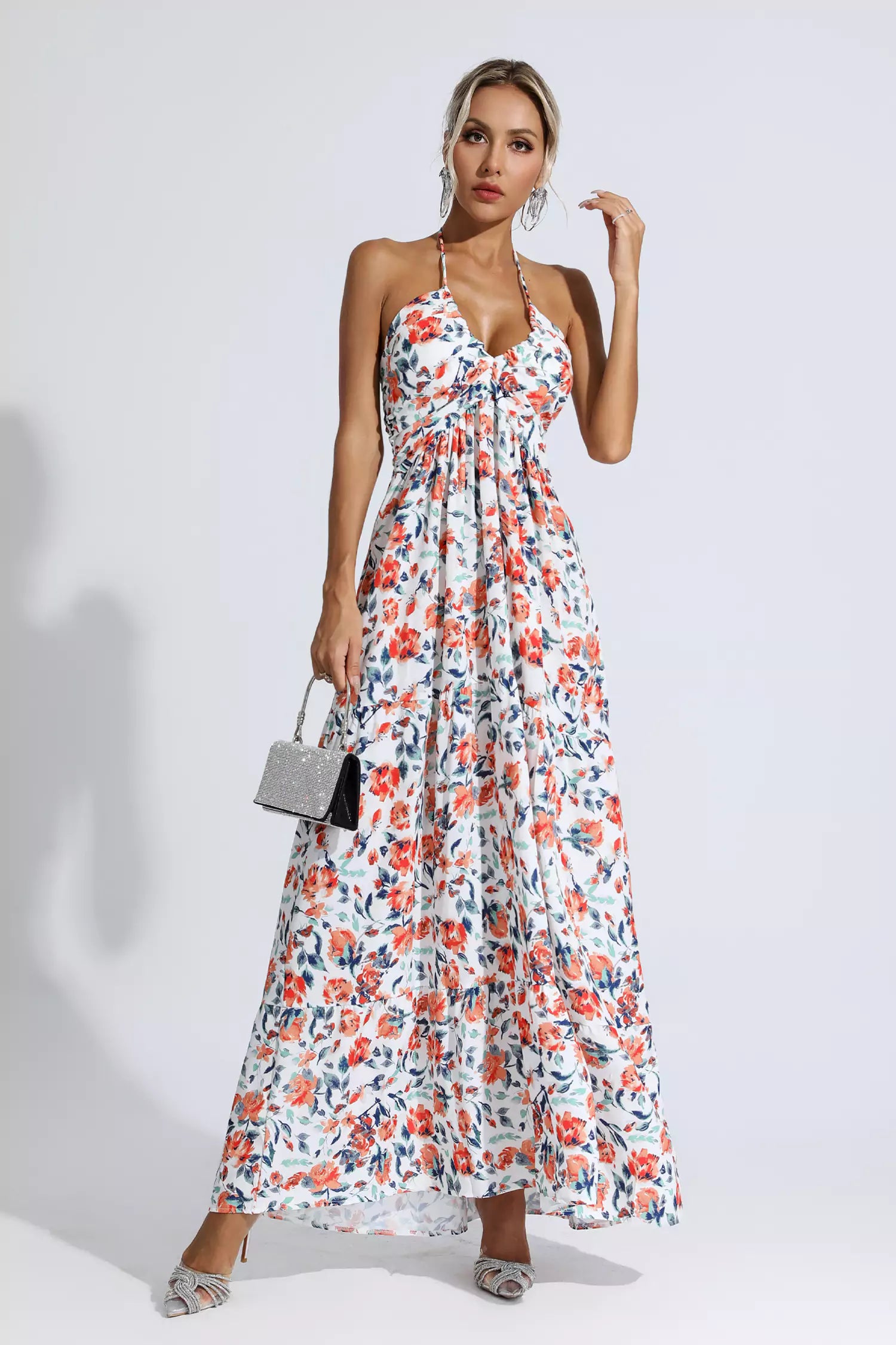Lewis Orange Floral Printed Maxi Dress