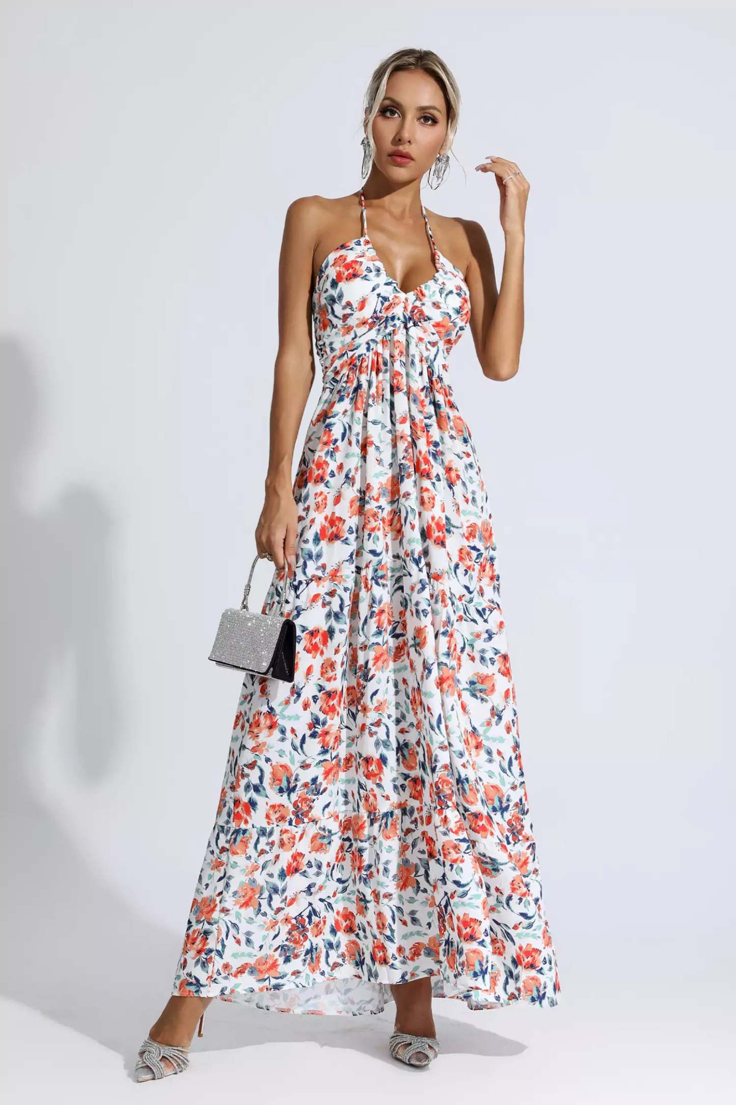 Lewis Orange Floral Printed Maxi Dress