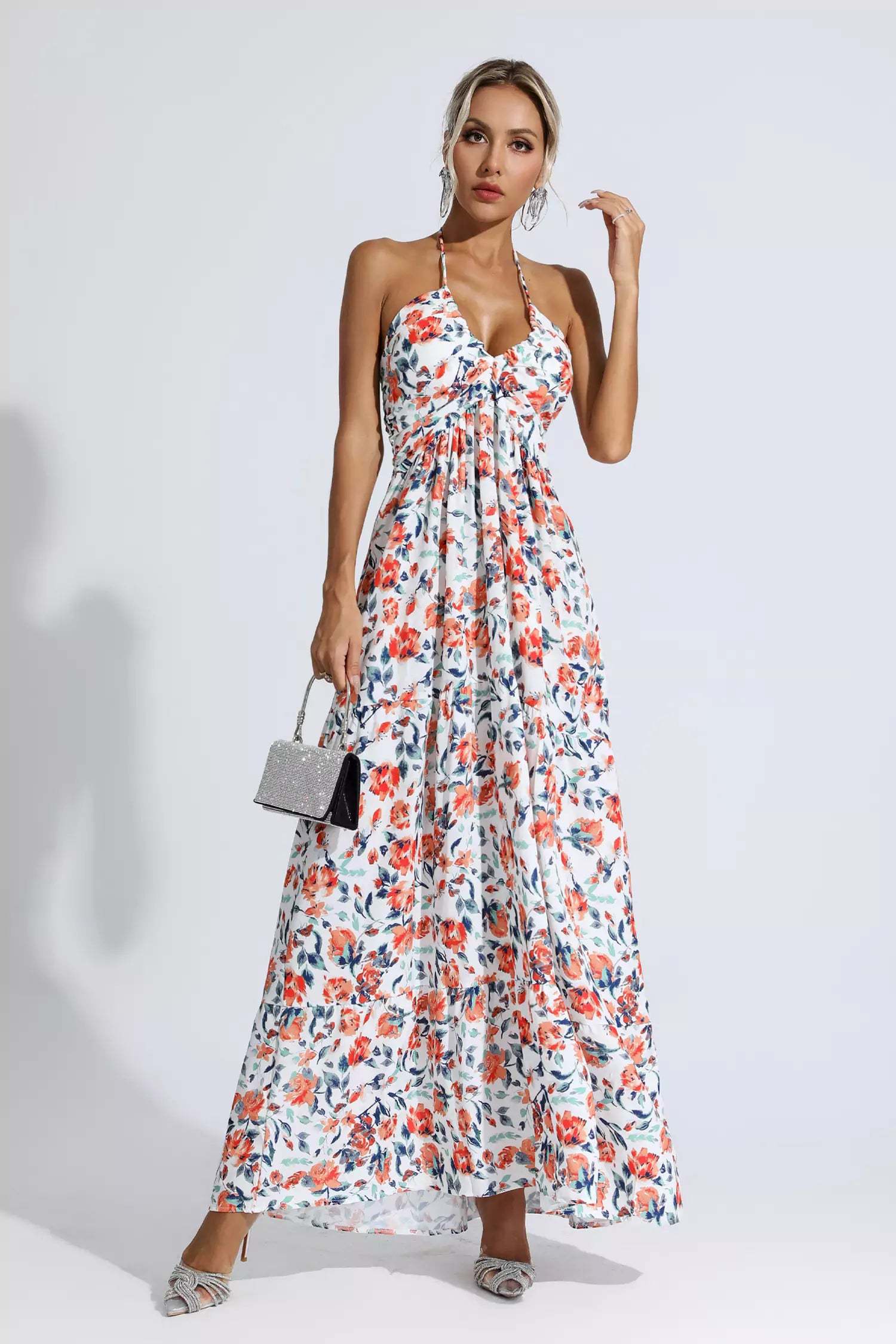 Lewis Orange Floral Printed Maxi Dress