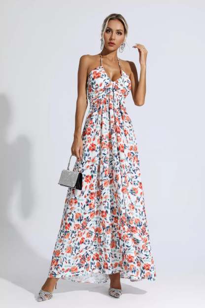 Lewis Orange Floral Printed Maxi Dress