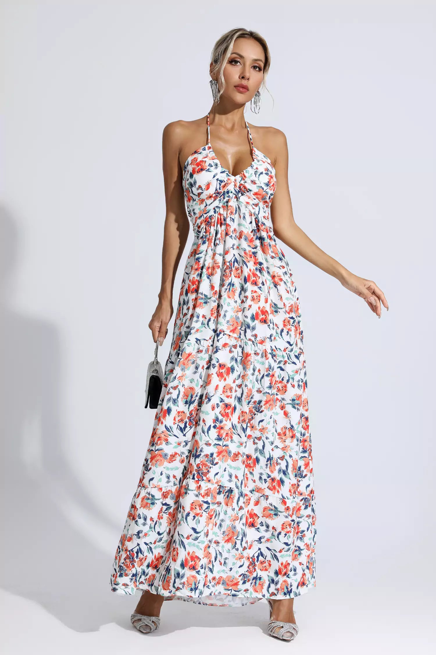 Lewis Orange Floral Printed Maxi Dress