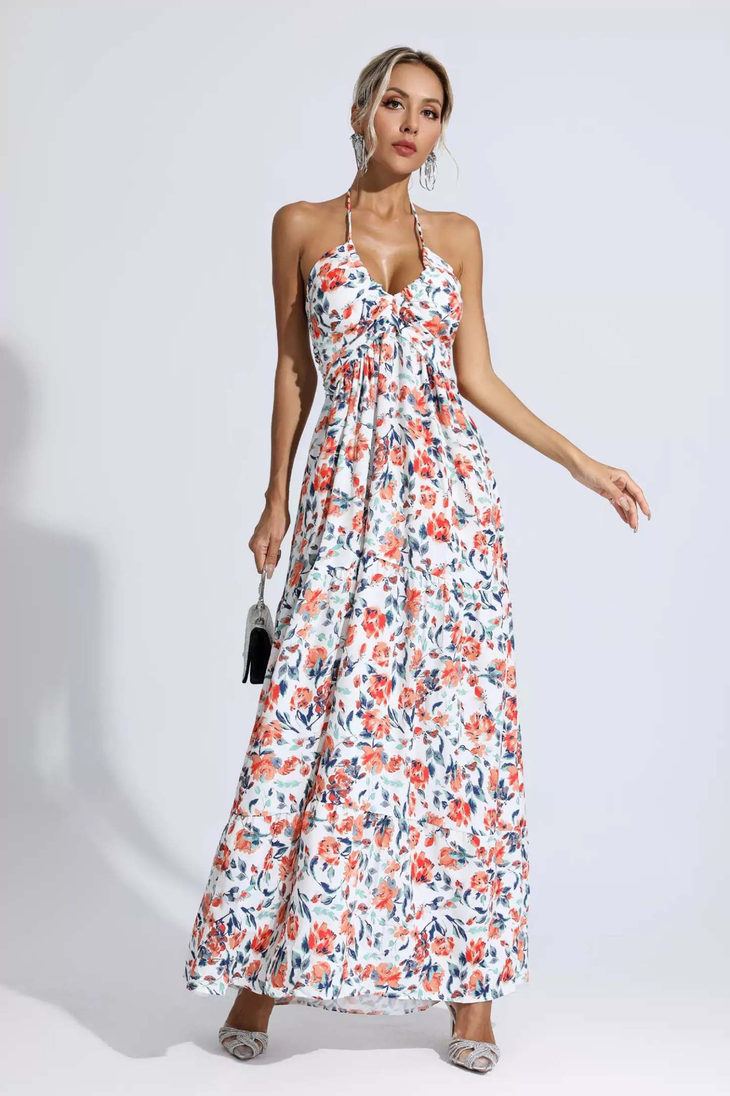 Lewis Orange Floral Printed Maxi Dress