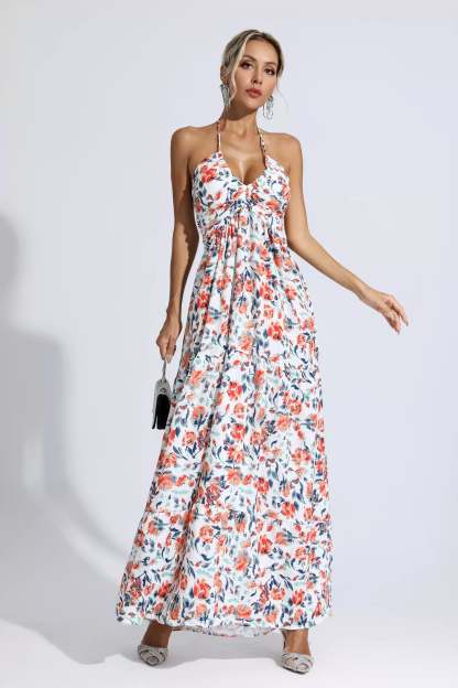 Lewis Orange Floral Printed Maxi Dress