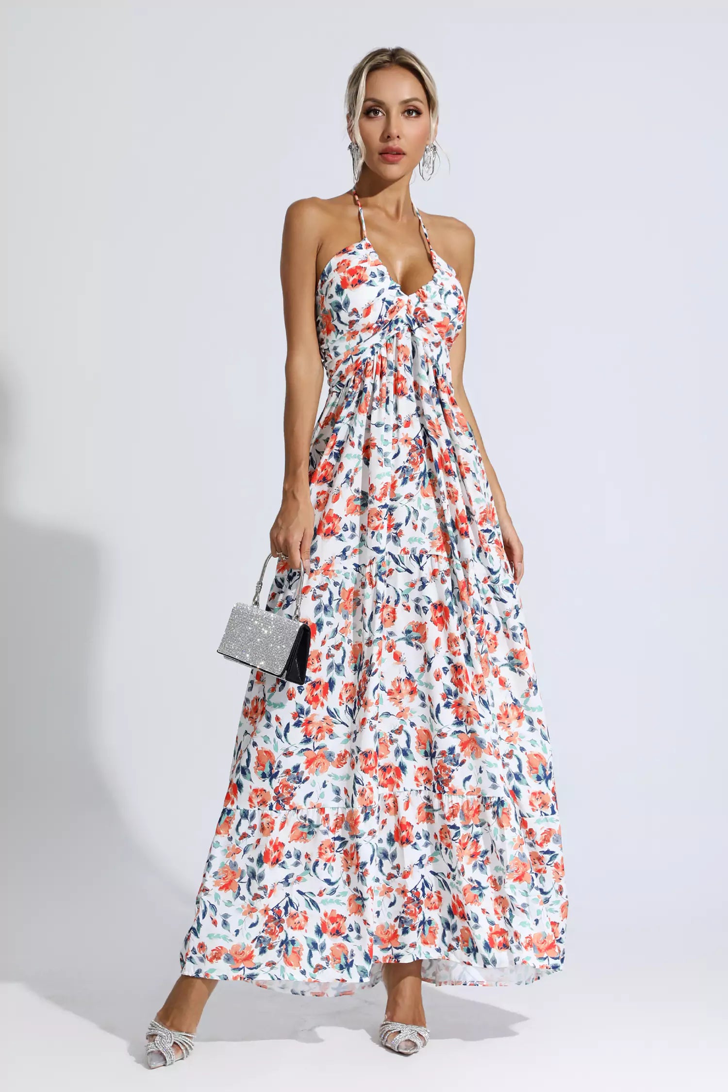 Lewis Orange Floral Printed Maxi Dress