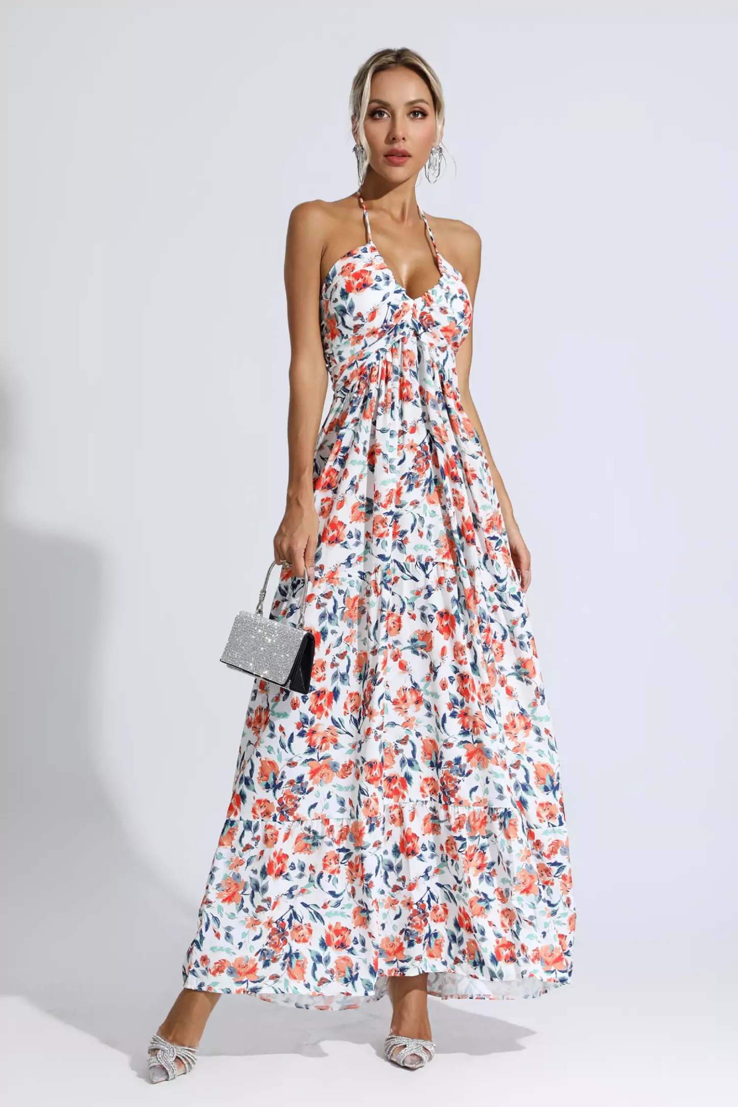 Lewis Orange Floral Printed Maxi Dress
