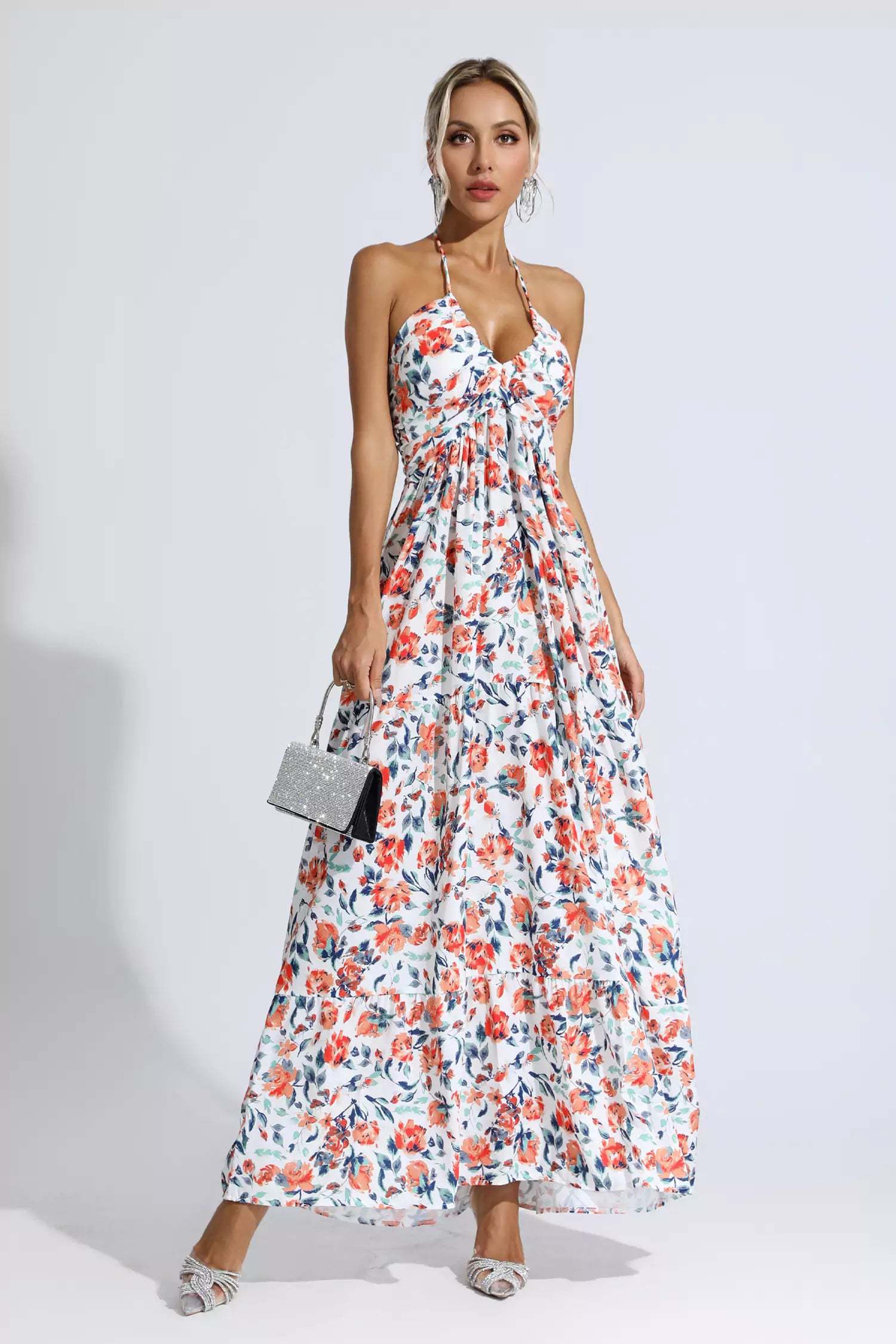 Lewis Orange Floral Printed Maxi Dress