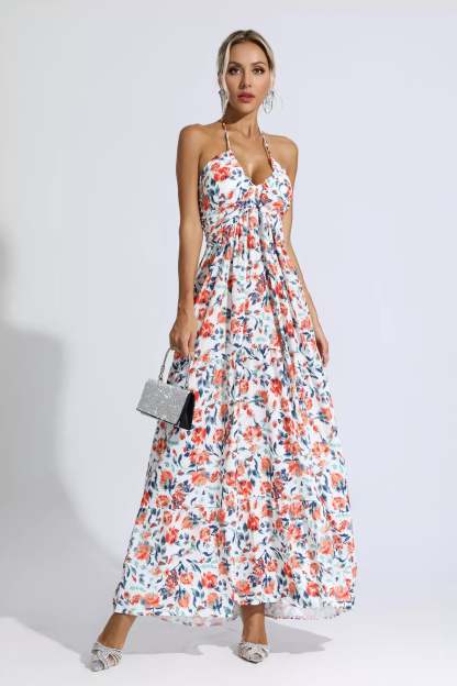 Lewis Orange Floral Printed Maxi Dress