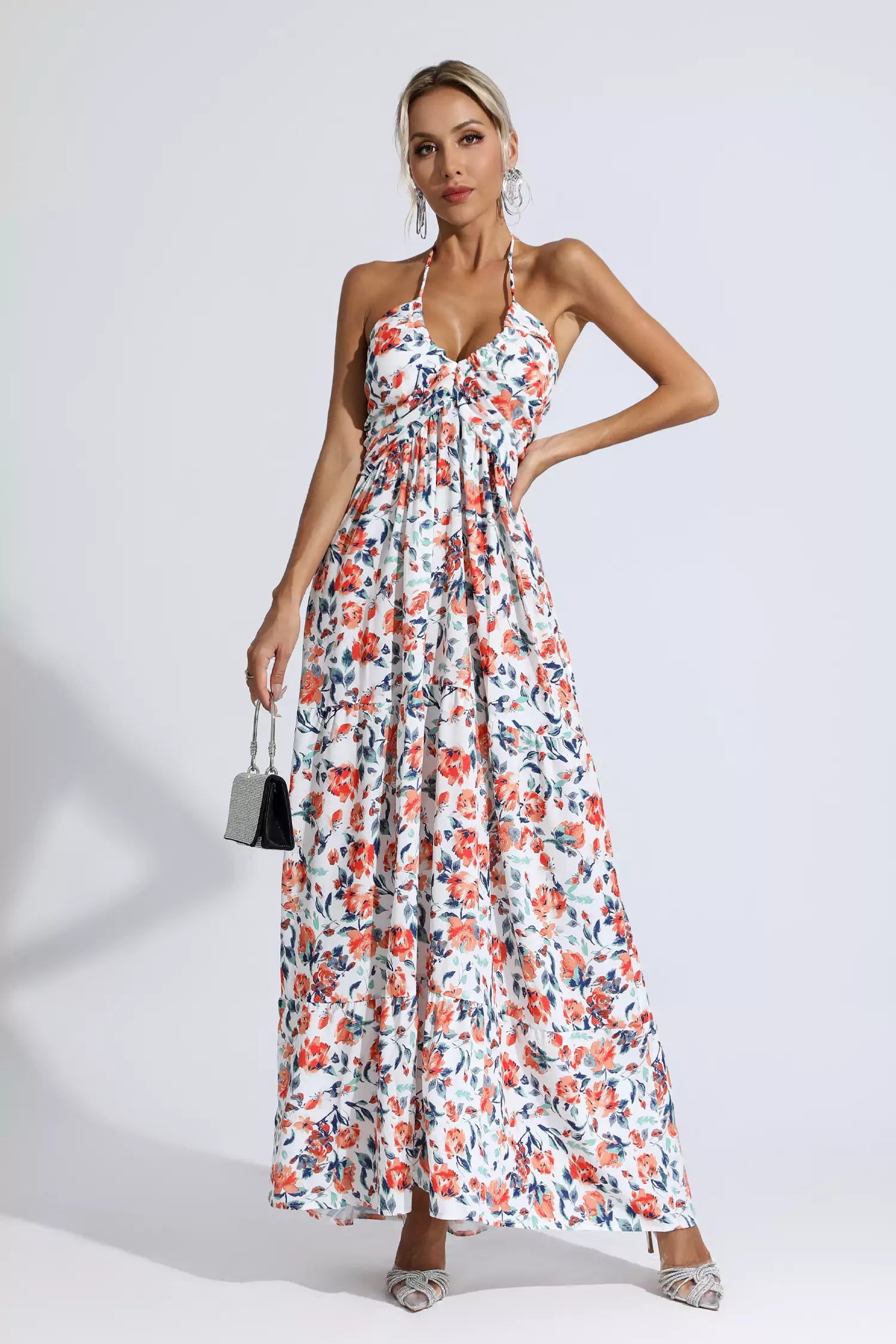 Lewis Orange Floral Printed Maxi Dress