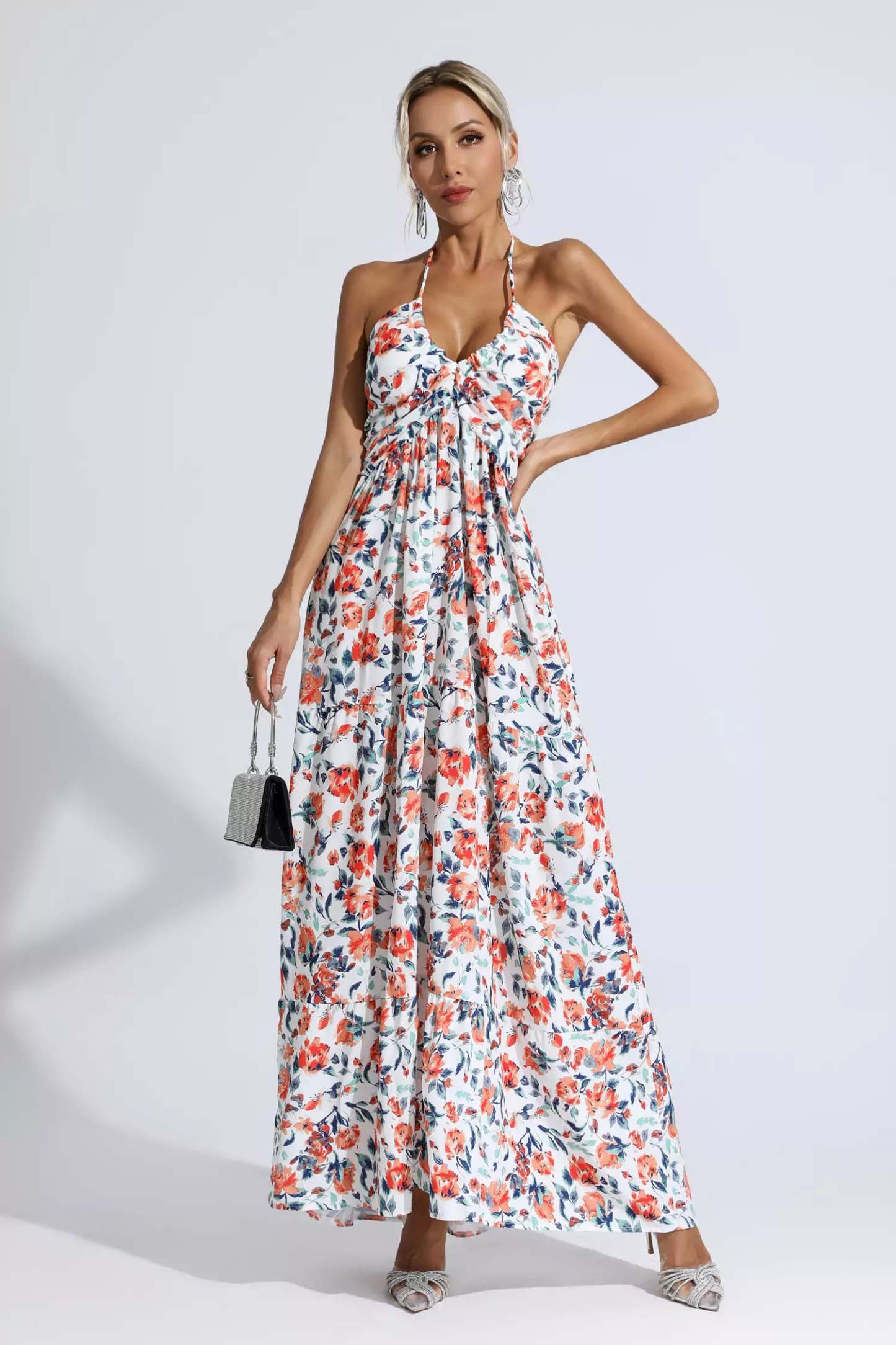 Lewis Orange Floral Printed Maxi Dress