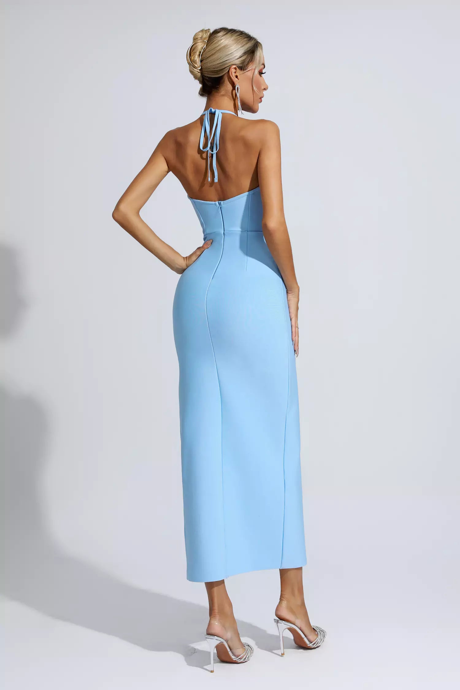 Tim Blue Floral Ruched Maxi Dress