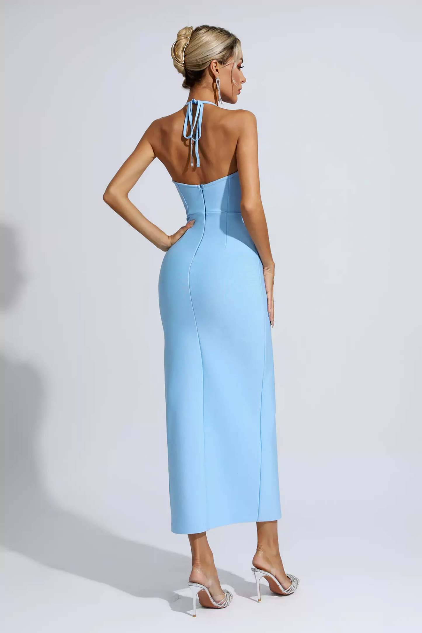 Tim Blue Floral Ruched Maxi Dress