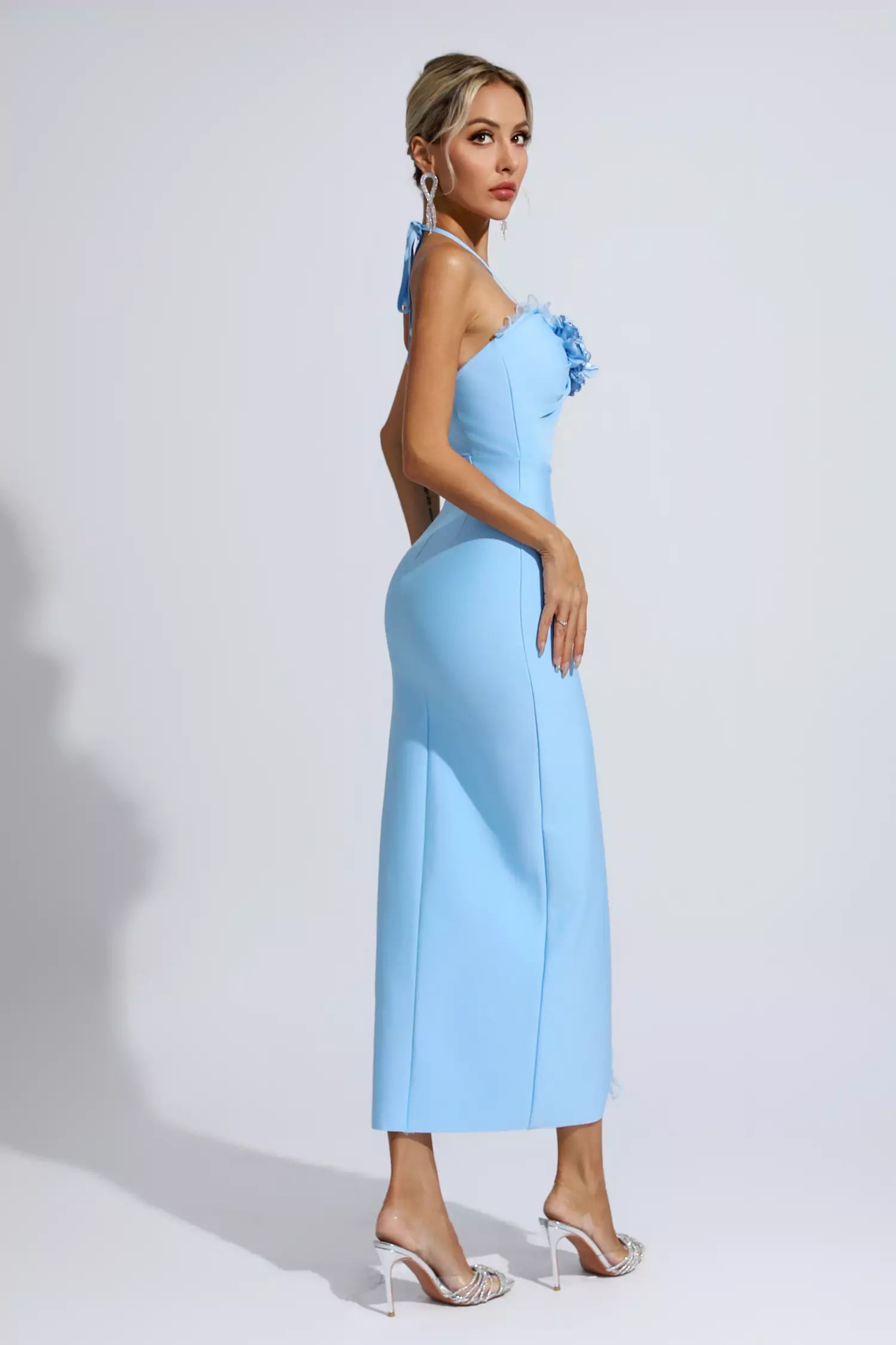 Tim Blue Floral Ruched Maxi Dress