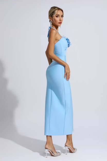 Tim Blue Floral Ruched Maxi Dress