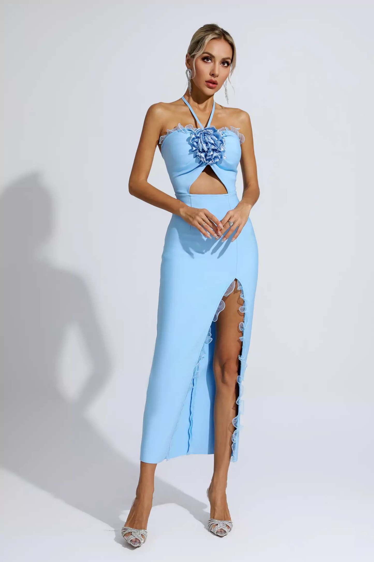 Tim Blue Floral Ruched Maxi Dress