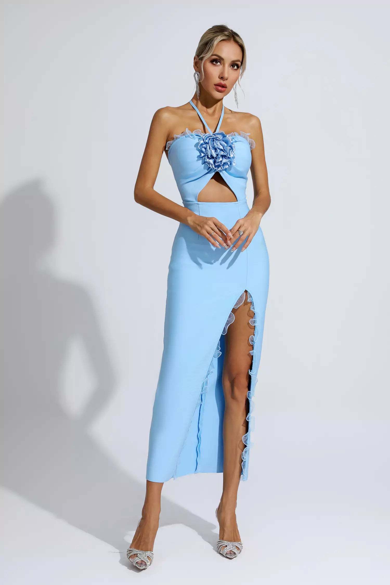 Tim Blue Floral Ruched Maxi Dress
