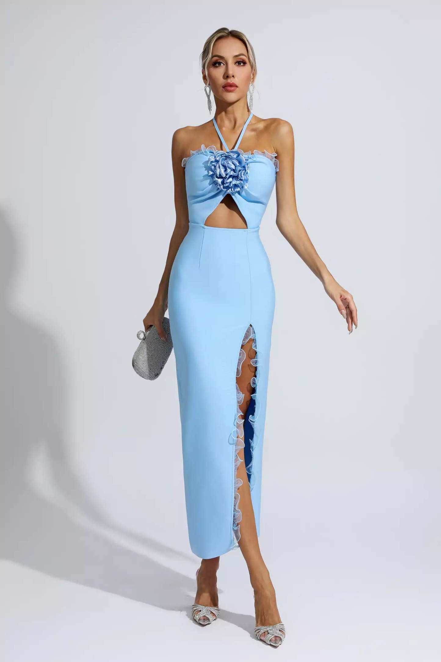 Tim Blue Floral Ruched Maxi Dress
