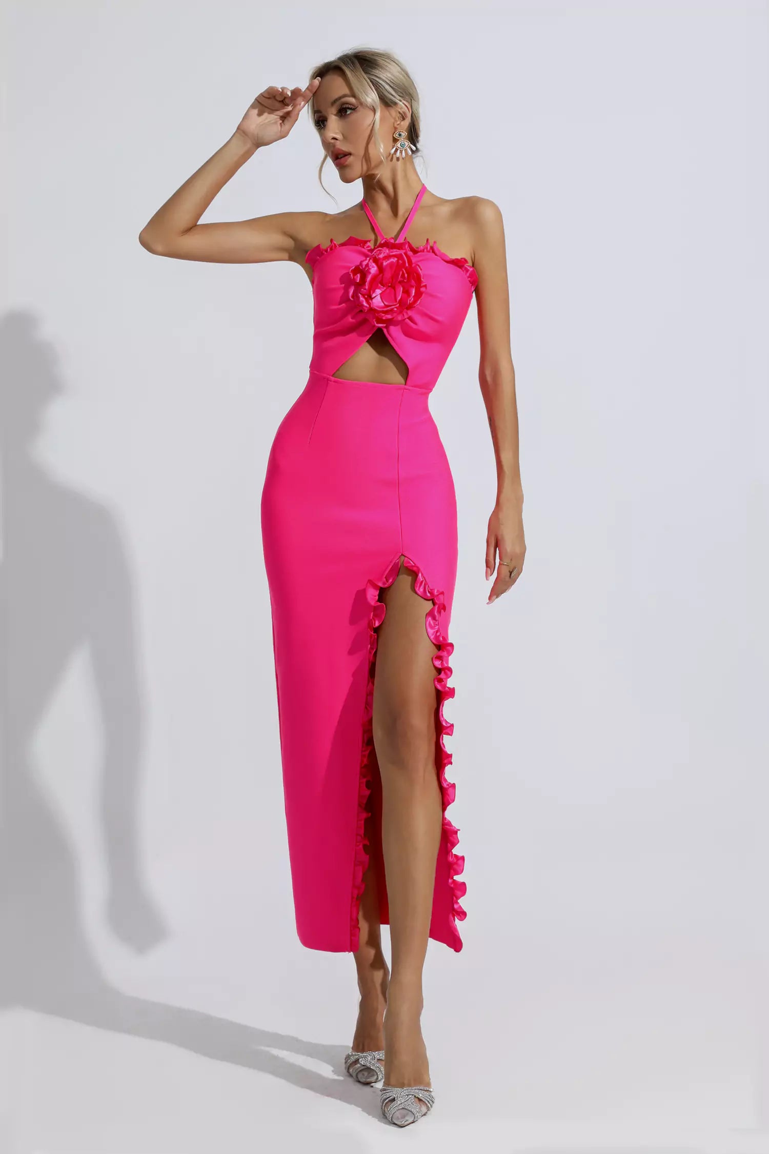 Tim Rose Red Floral Ruched Maxi Dress