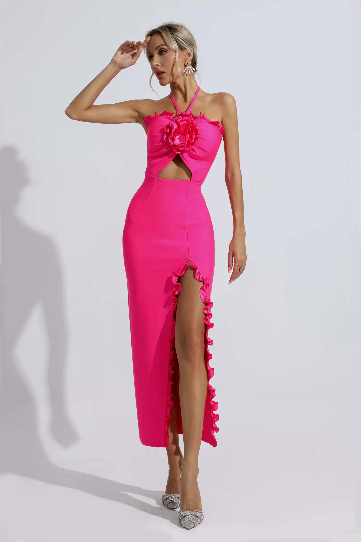 Tim Rose Red Floral Ruched Maxi Dress
