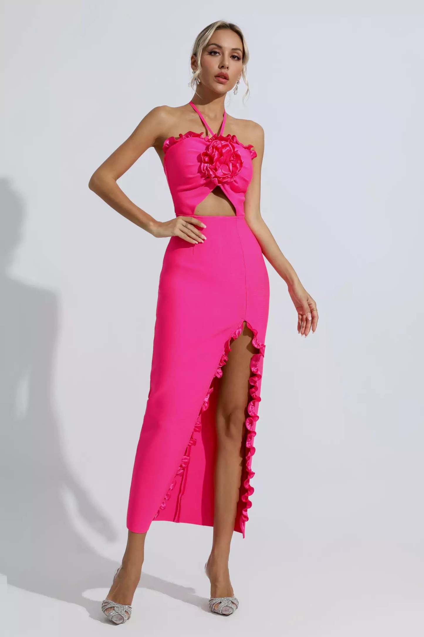 Tim Rose Red Floral Ruched Maxi Dress