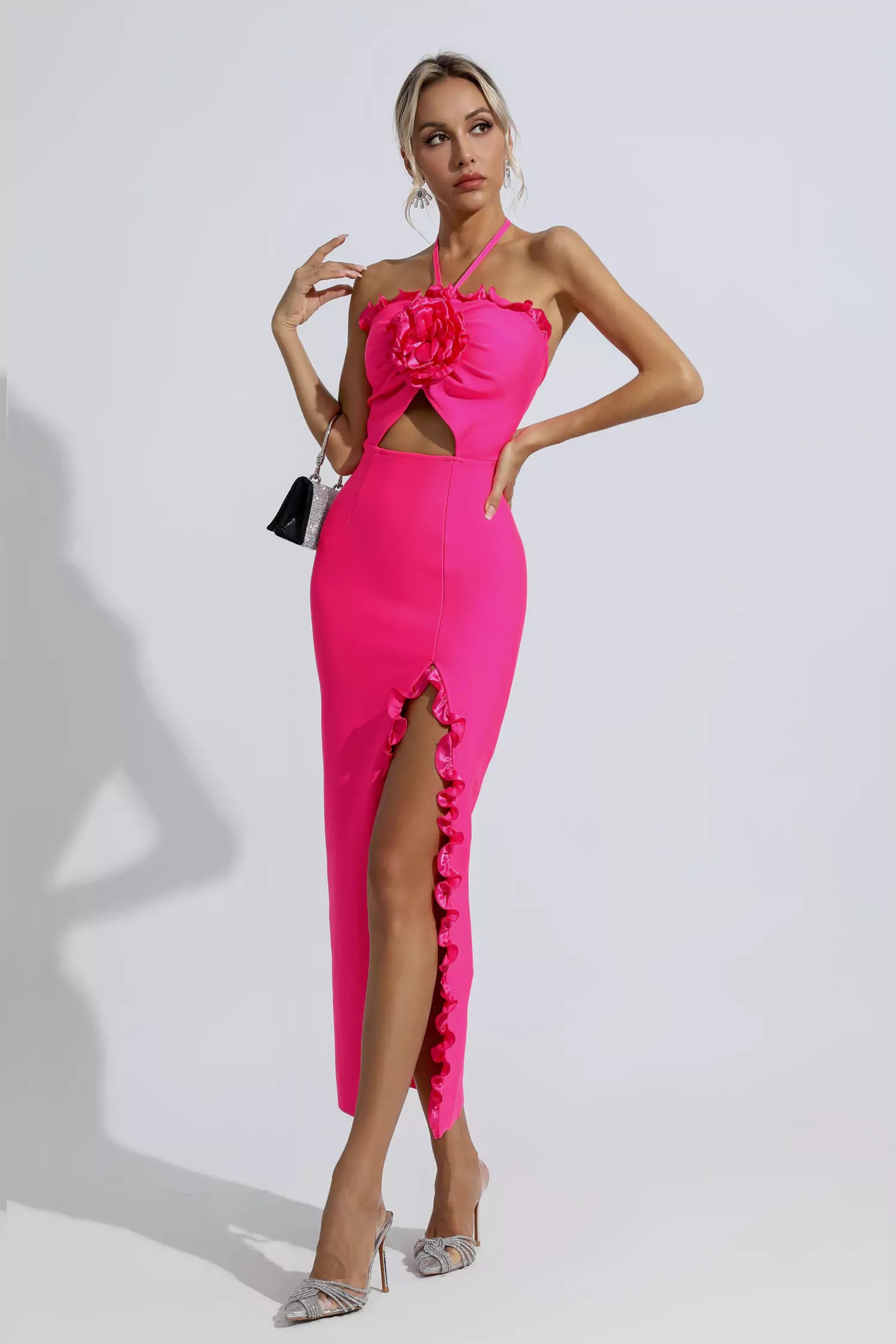Tim Rose Red Floral Ruched Maxi Dress