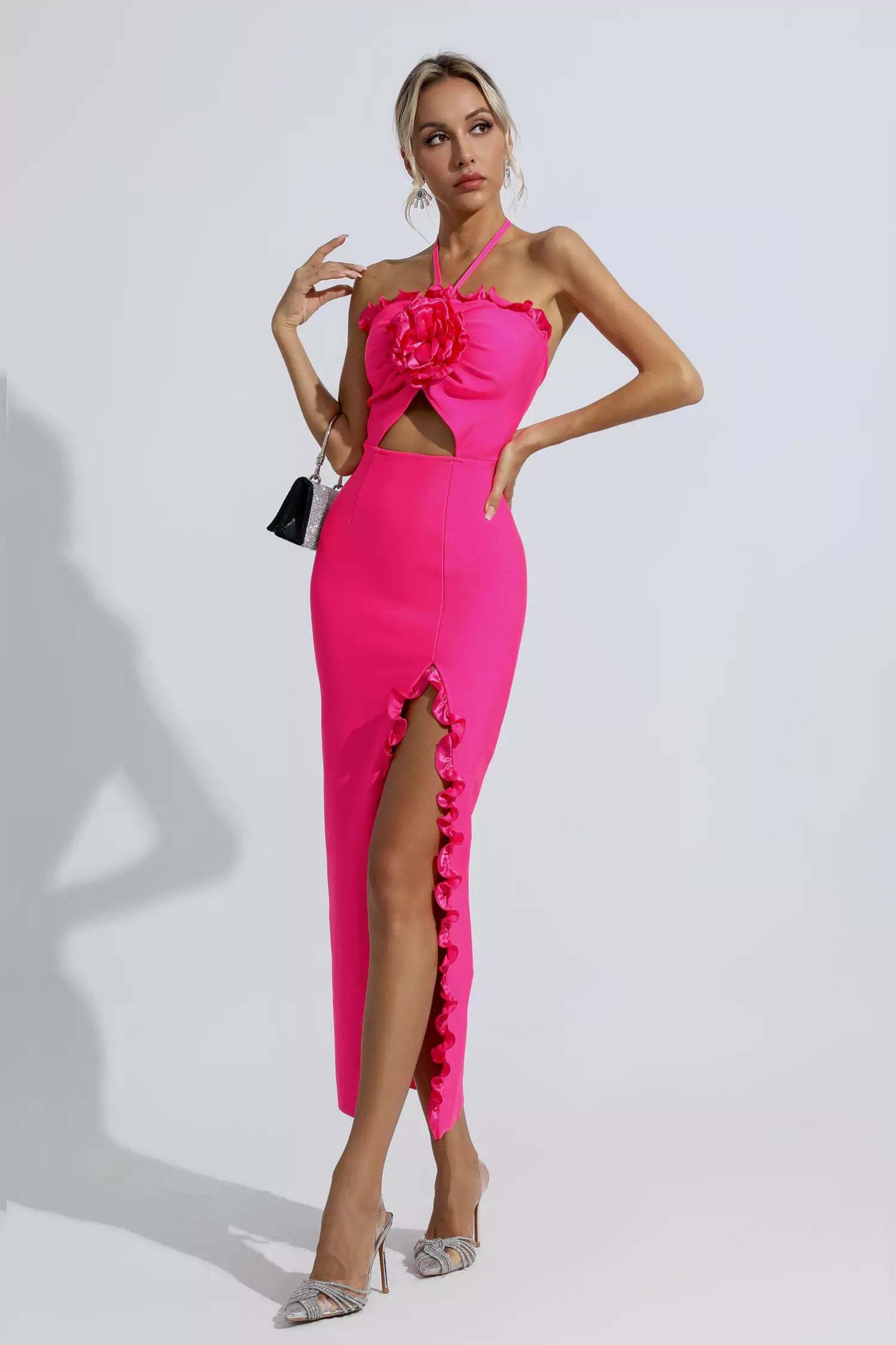 Tim Rose Red Floral Ruched Maxi Dress