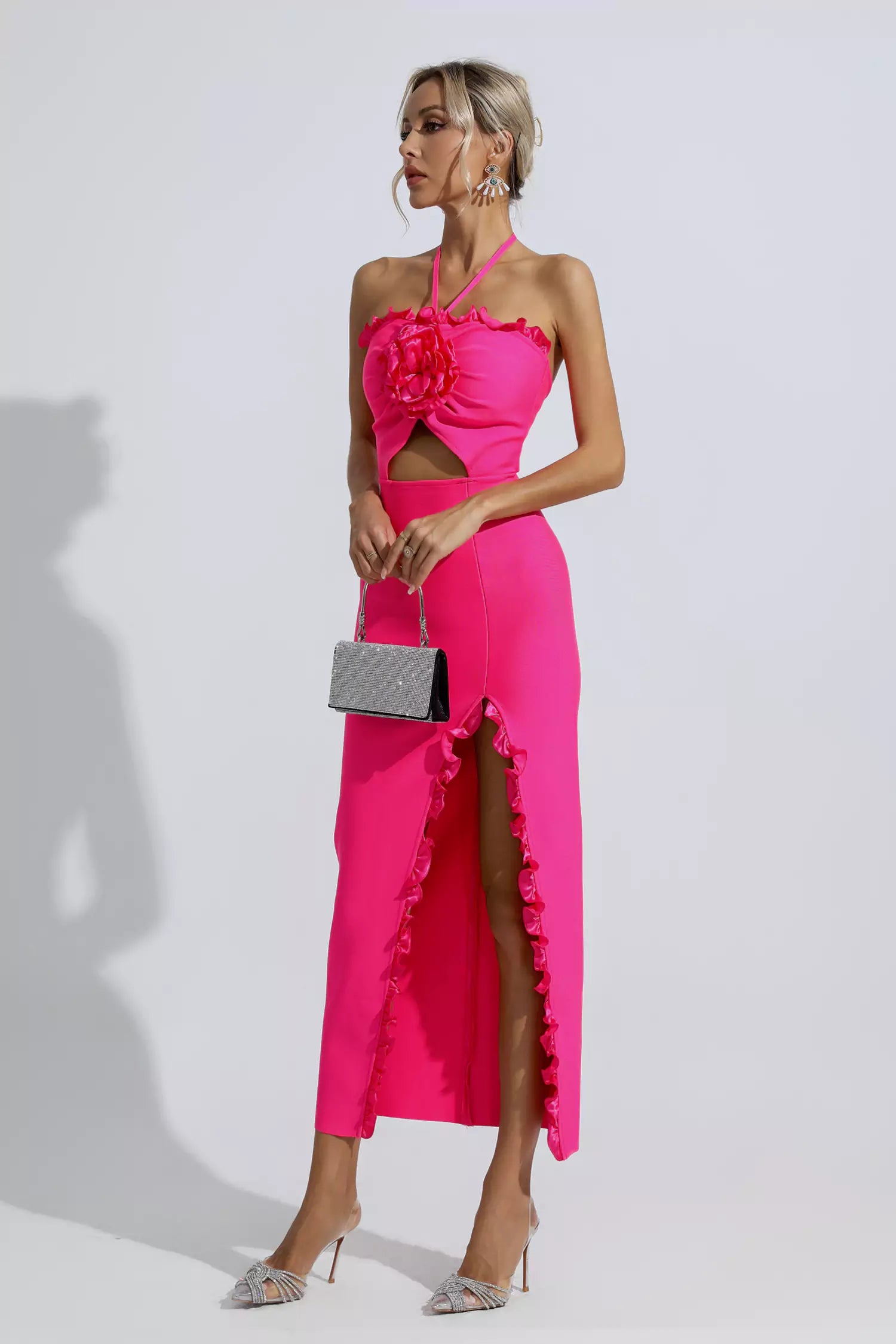 Tim Rose Red Floral Ruched Maxi Dress