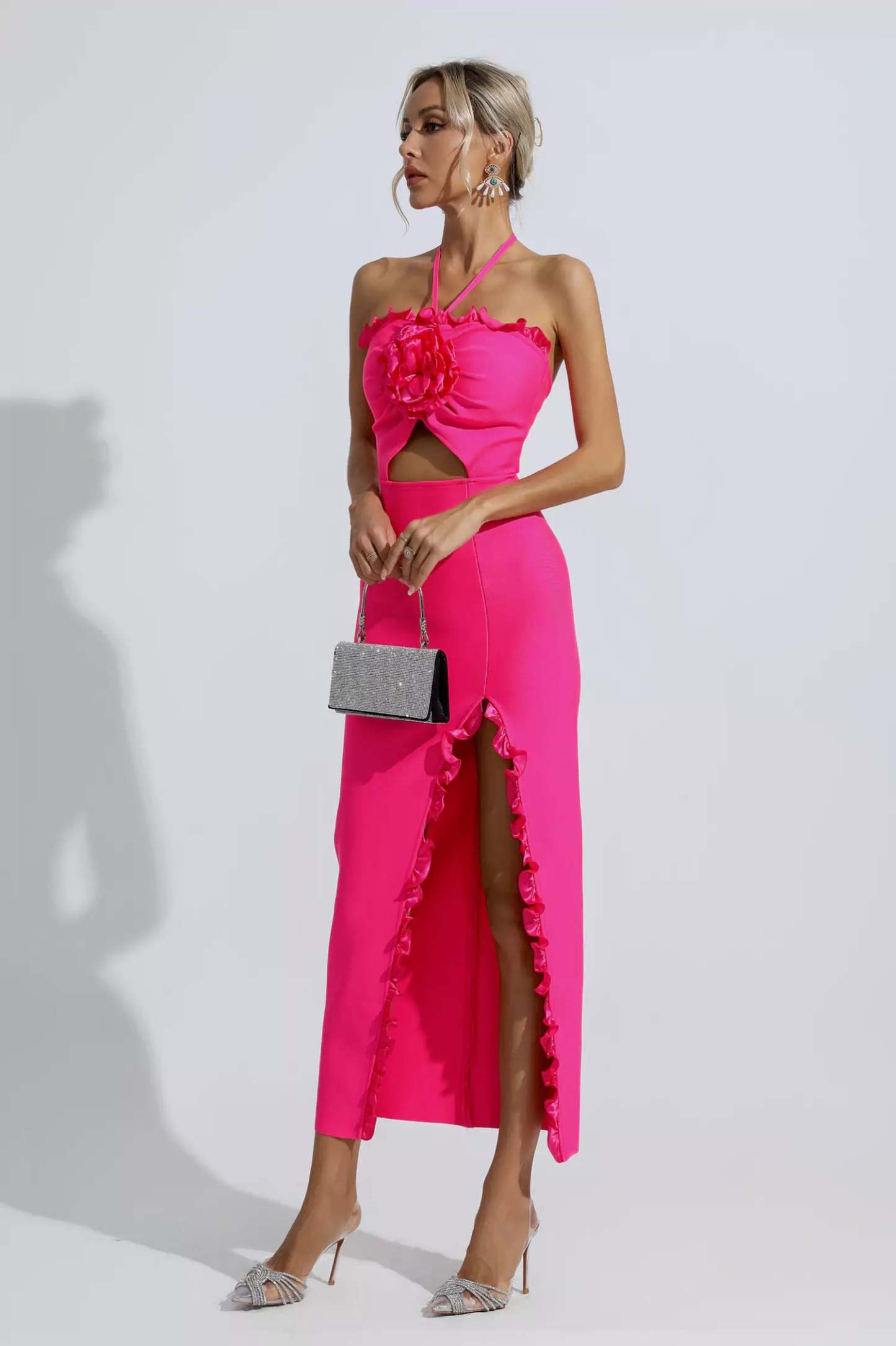 Tim Rose Red Floral Ruched Maxi Dress