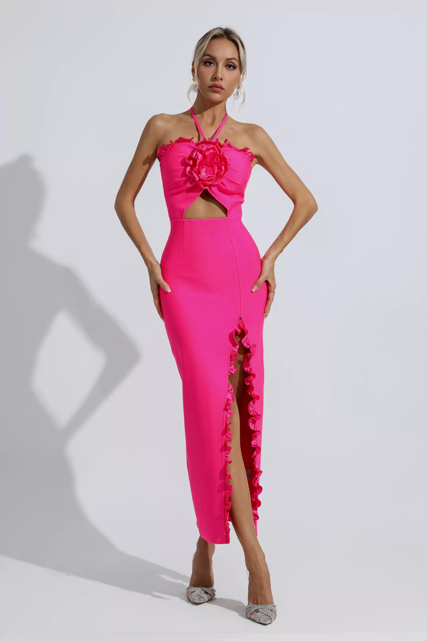 Tim Rose Red Floral Ruched Maxi Dress