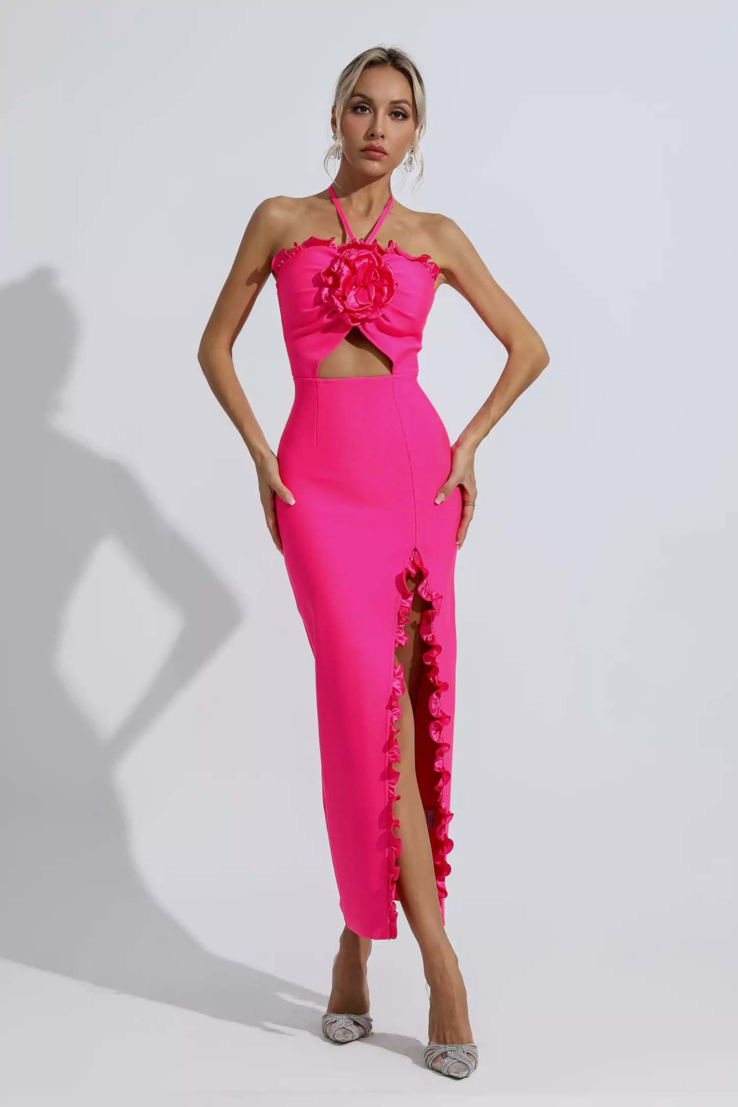 Tim Rose Red Floral Ruched Maxi Dress