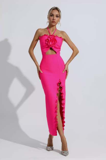 Tim Rose Red Floral Ruched Maxi Dress
