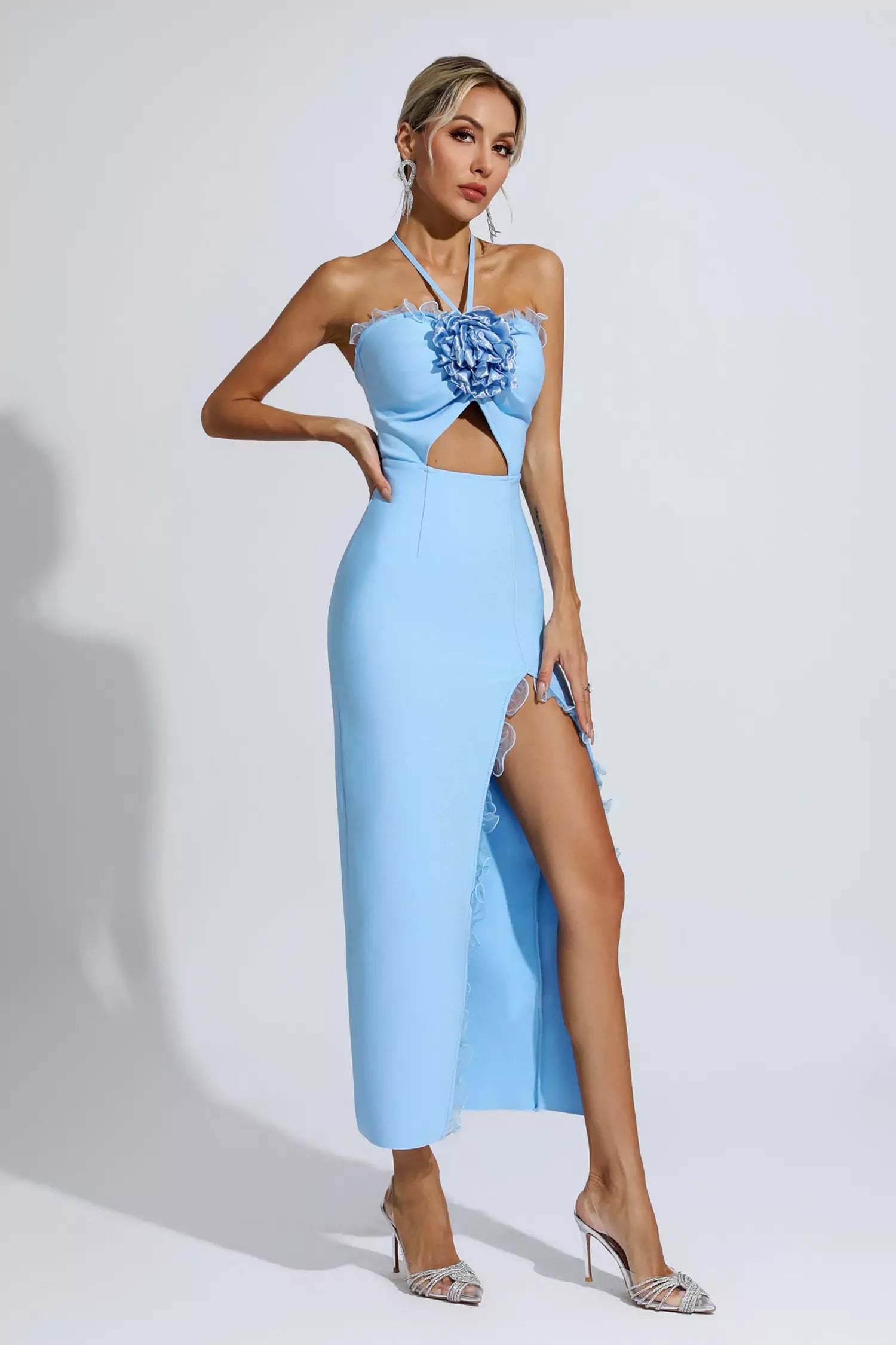 Tim Blue Floral Ruched Maxi Dress