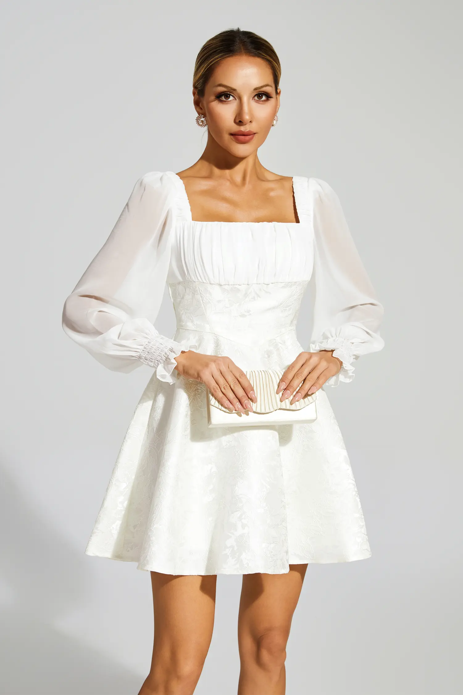 Doyle White Lantern Sleeves Mini Dress