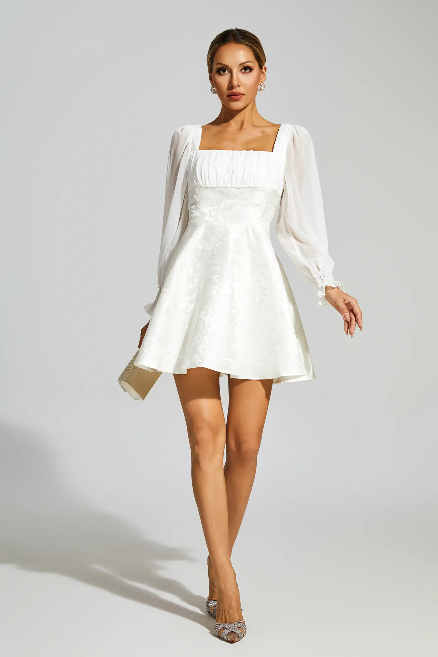Doyle White Lantern Sleeves Mini Dress
