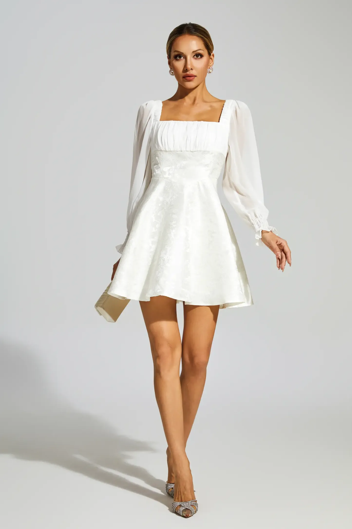 Doyle White Lantern Sleeves Mini Dress
