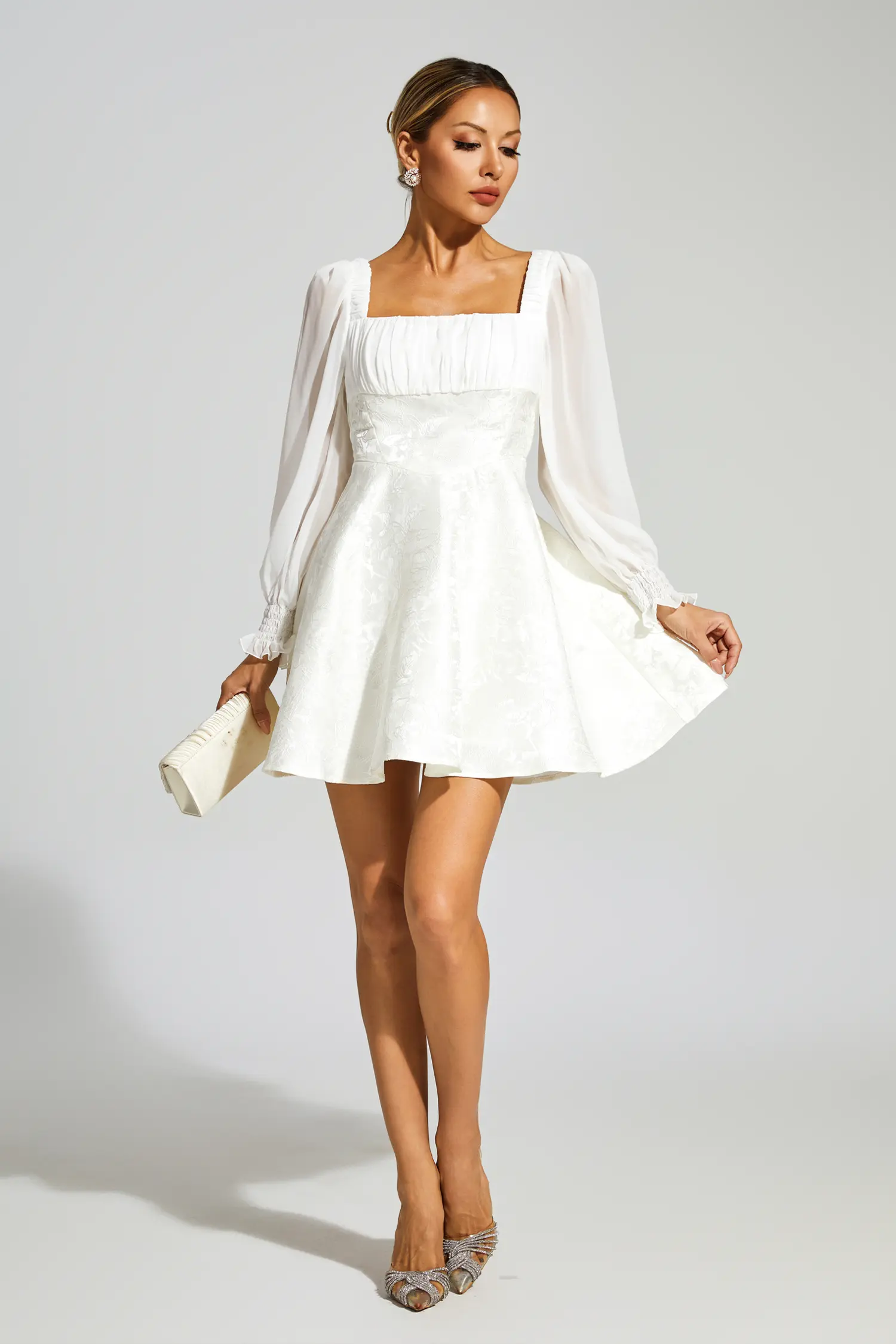 Doyle White Lantern Sleeves Mini Dress