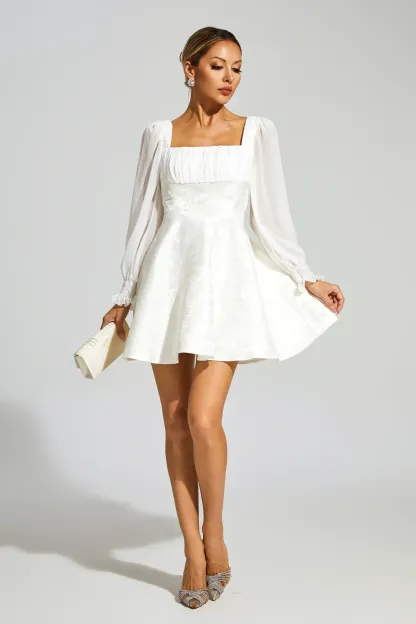 Doyle White Lantern Sleeves Mini Dress