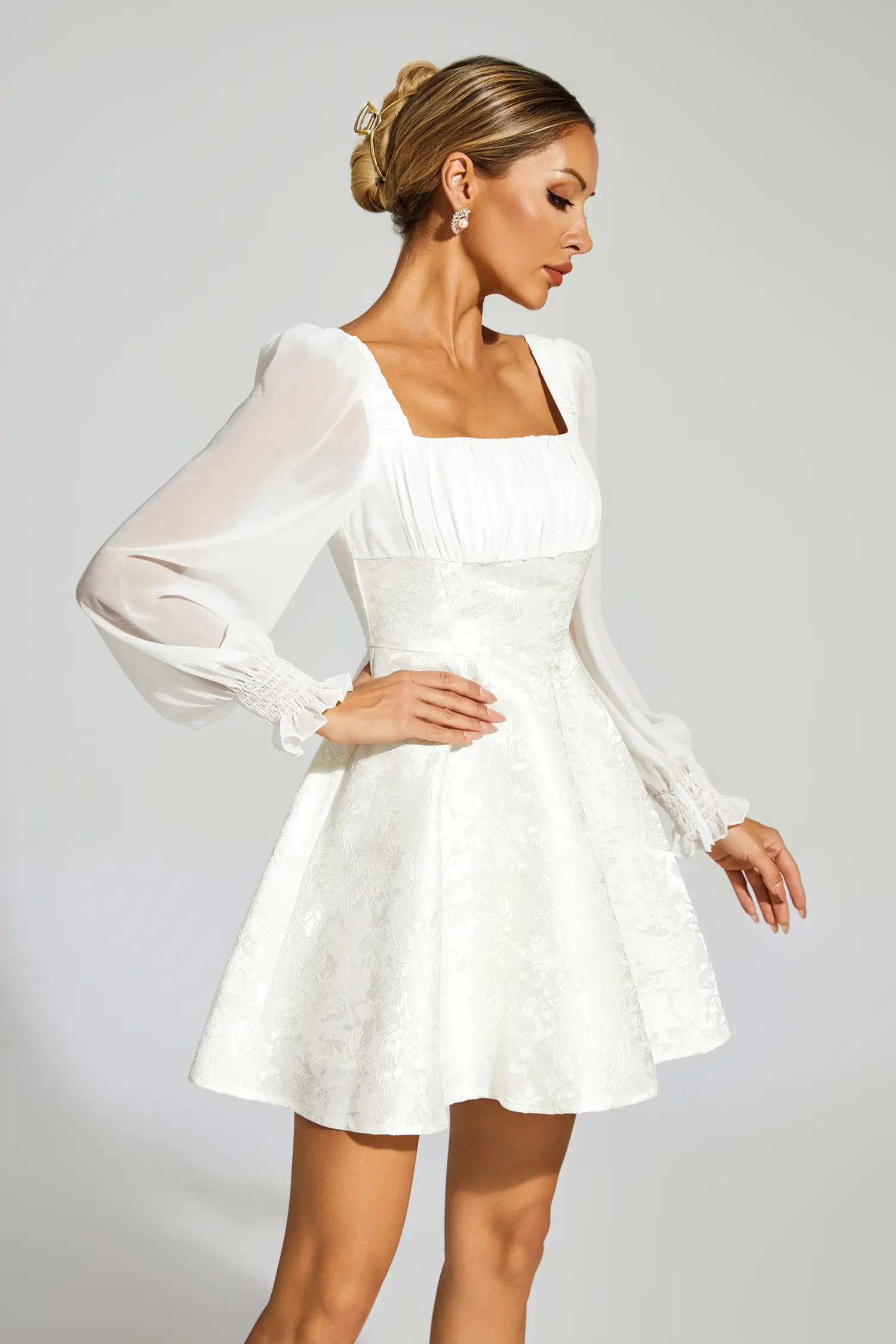 Doyle White Lantern Sleeves Mini Dress