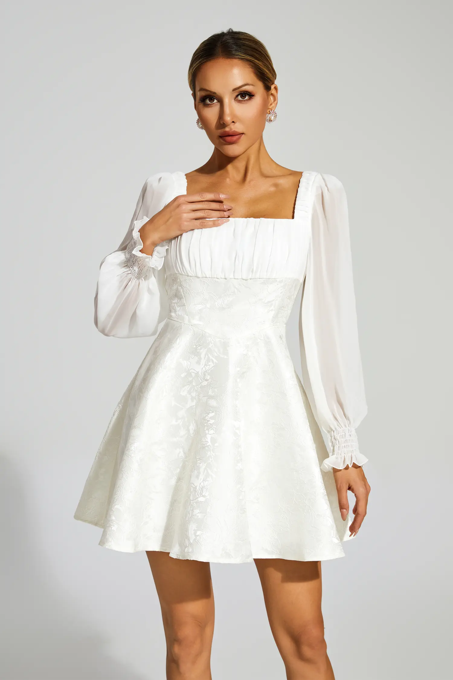 Doyle White Lantern Sleeves Mini Dress