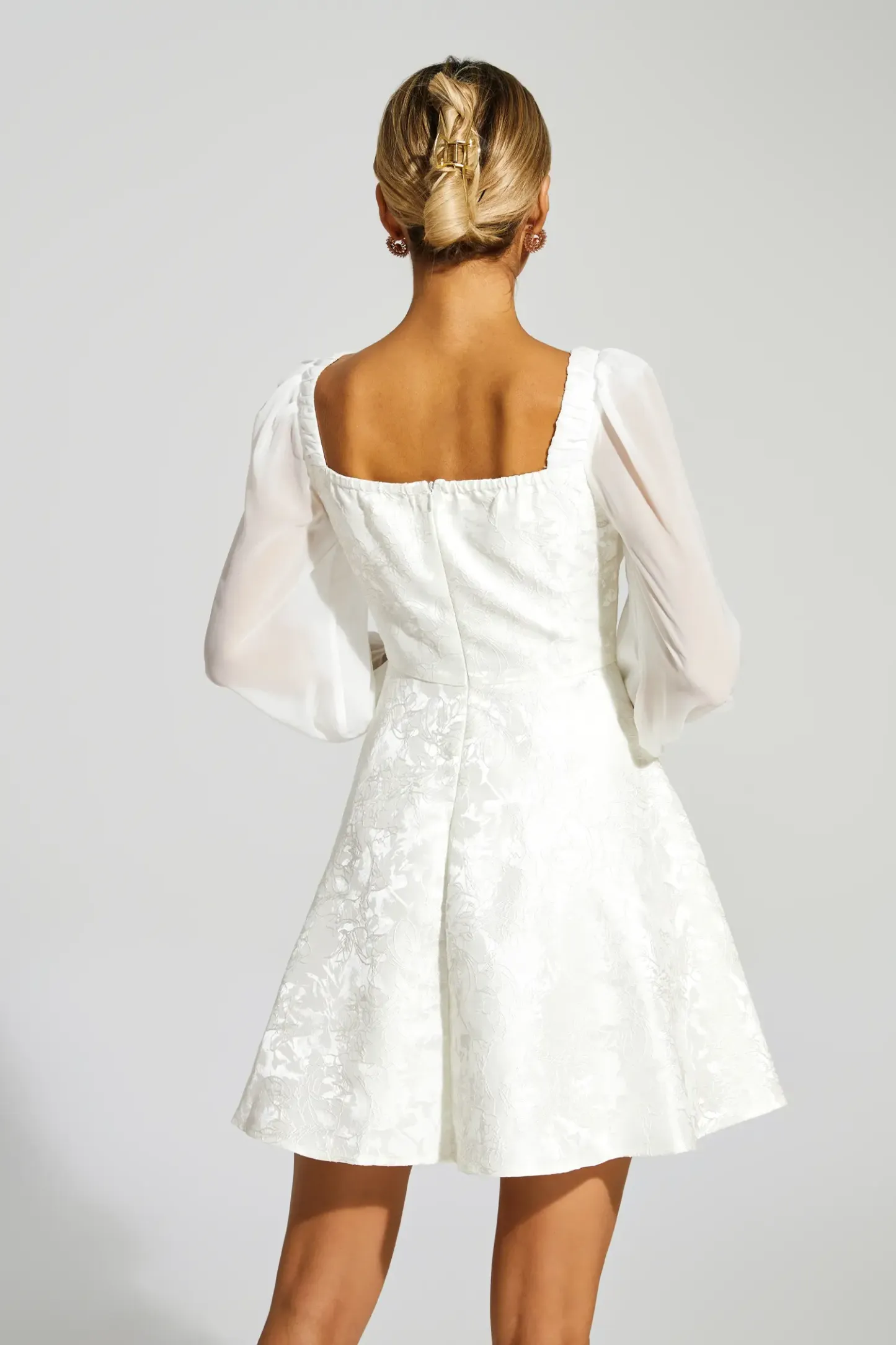 Doyle White Lantern Sleeves Mini Dress