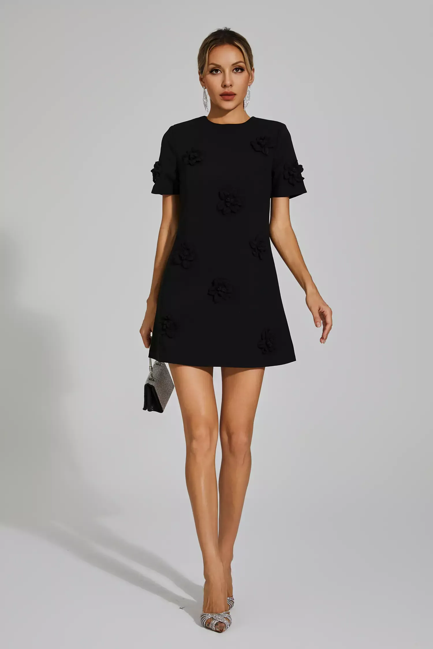 Funk Black Jacquard Floral Mini Dress