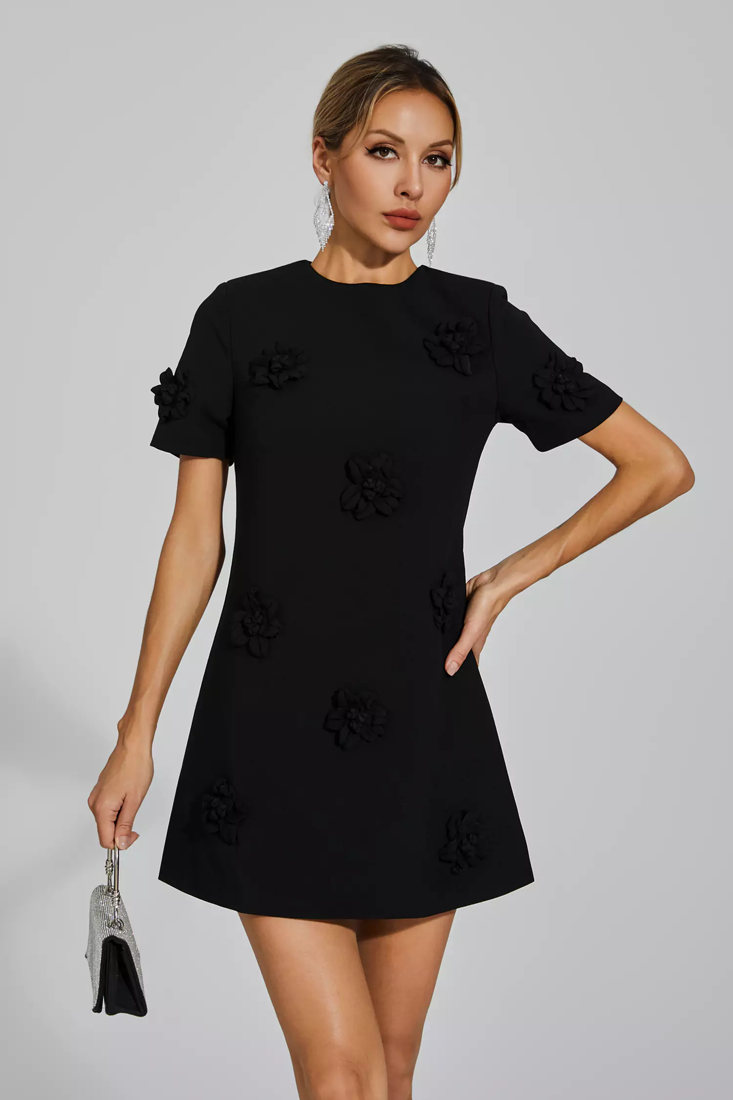 Funk Black Jacquard Floral Mini Dress