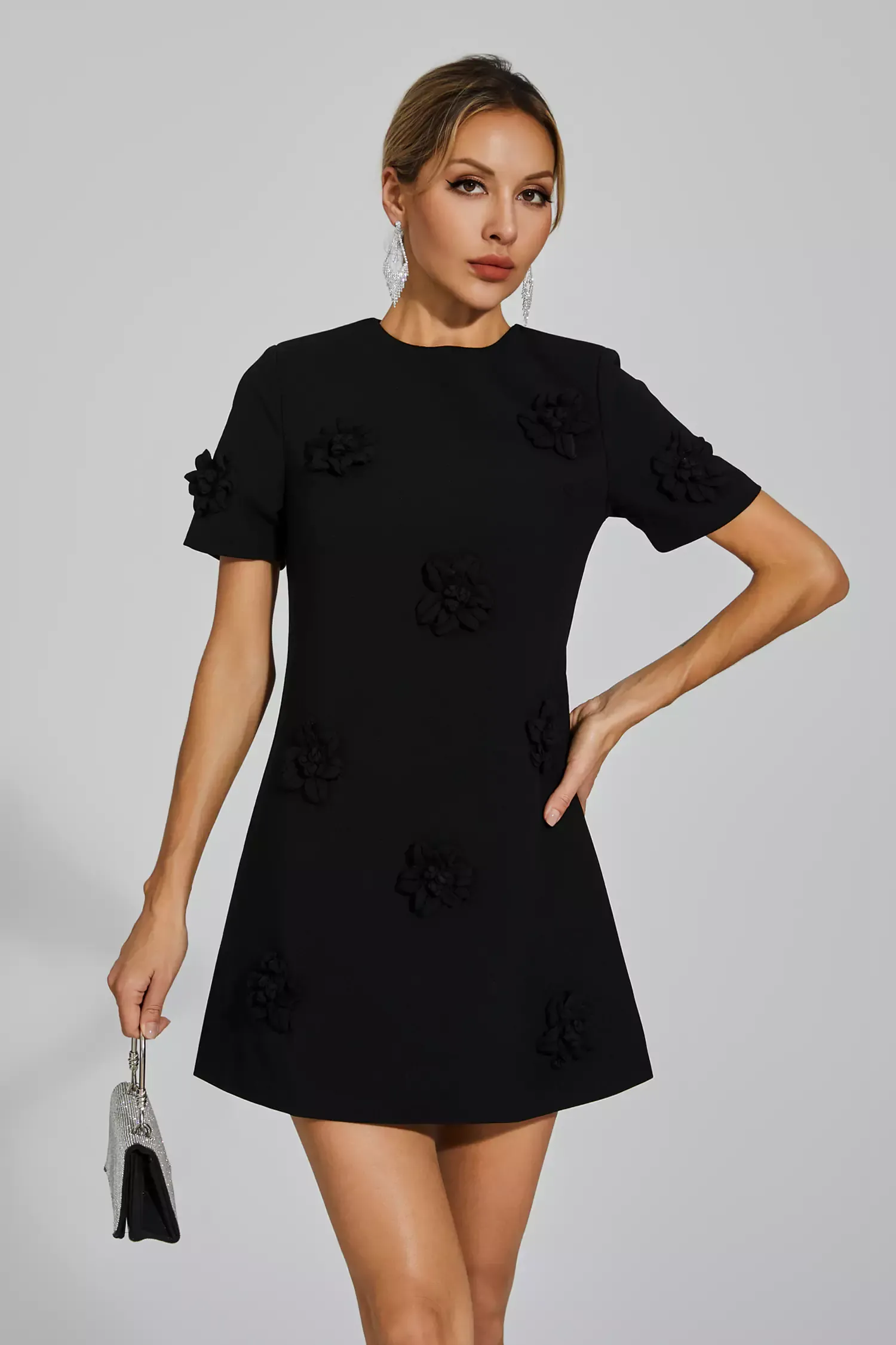 Funk Black Jacquard Floral Mini Dress