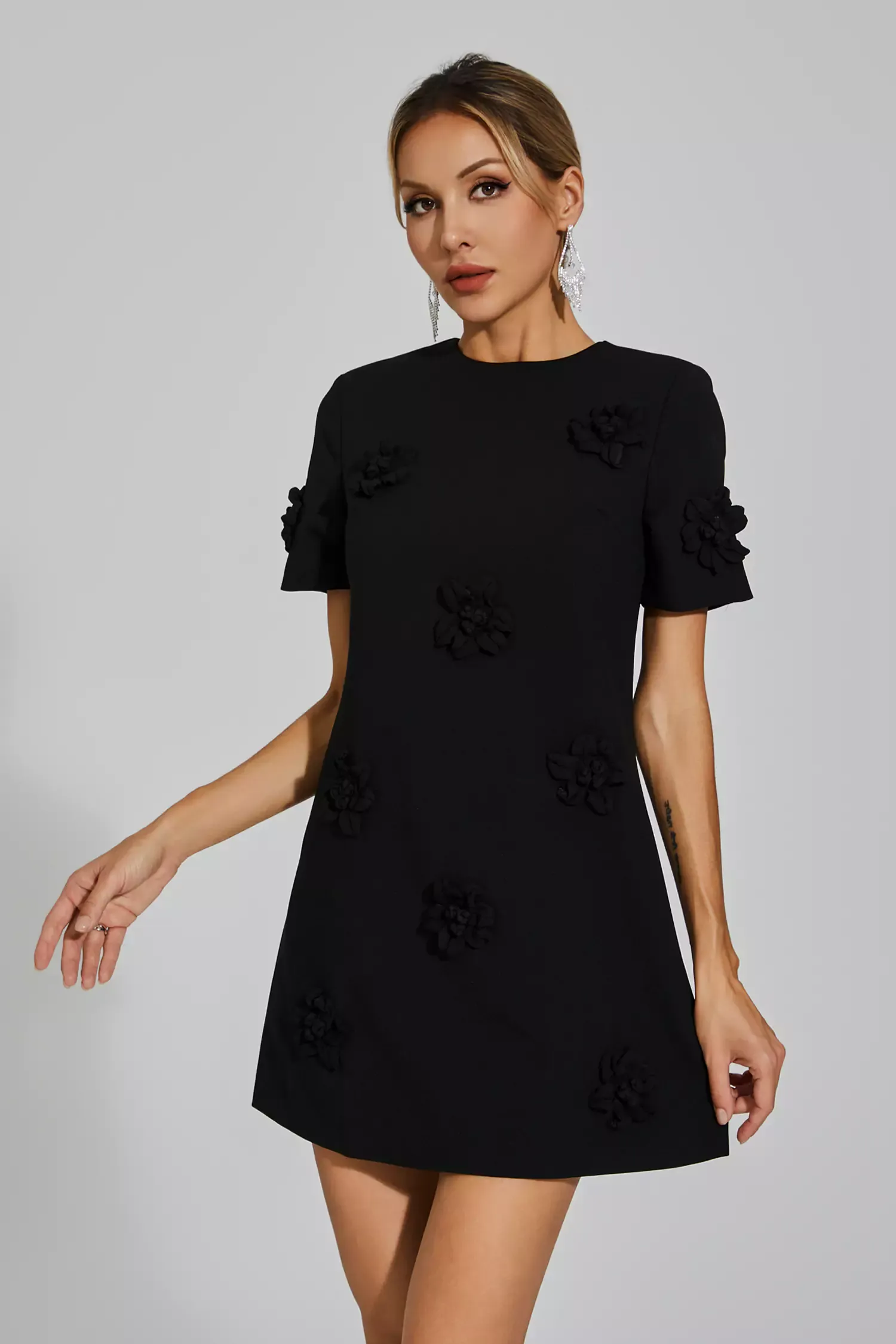Funk Black Jacquard Floral Mini Dress