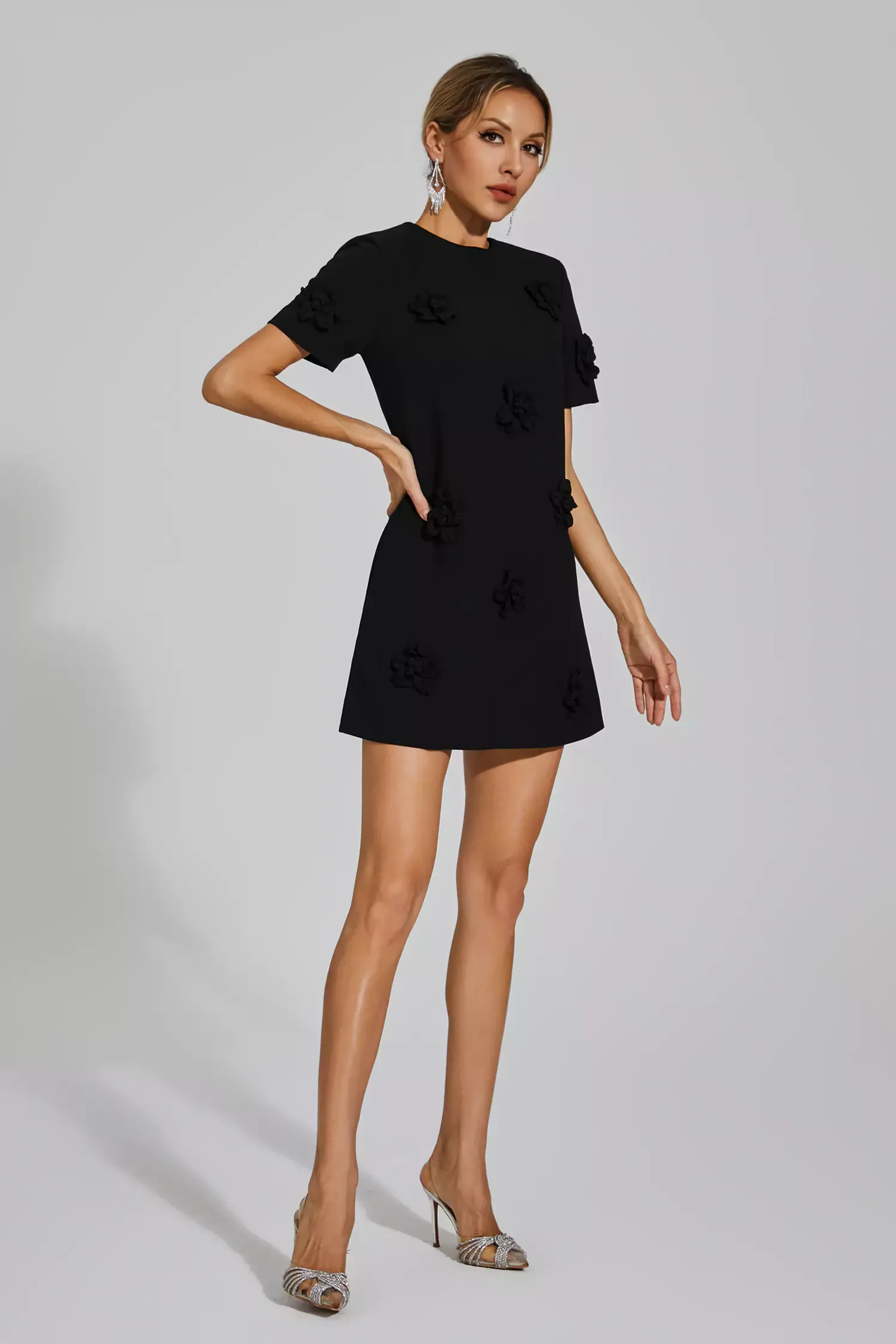 Funk Black Jacquard Floral Mini Dress