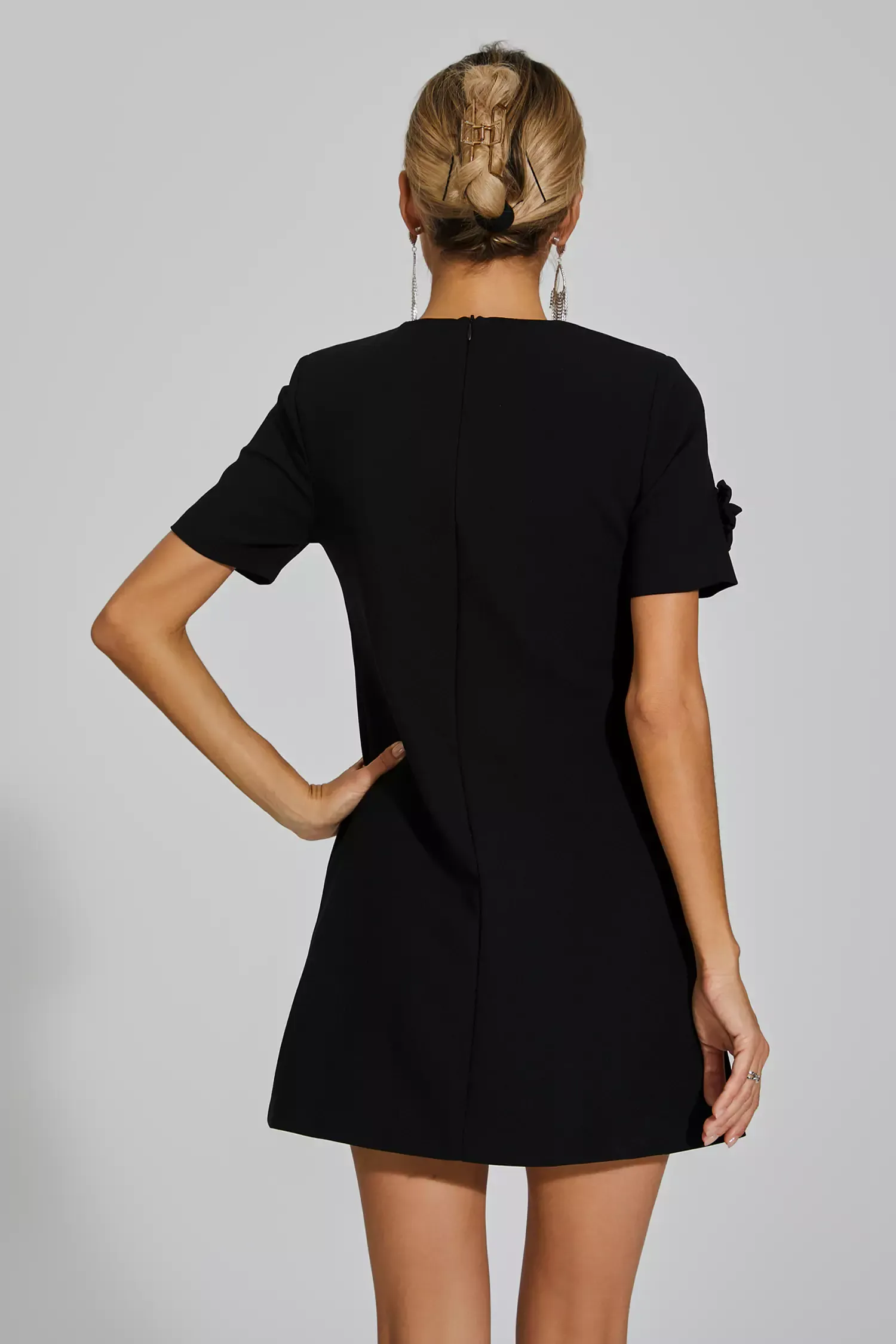 Funk Black Jacquard Floral Mini Dress