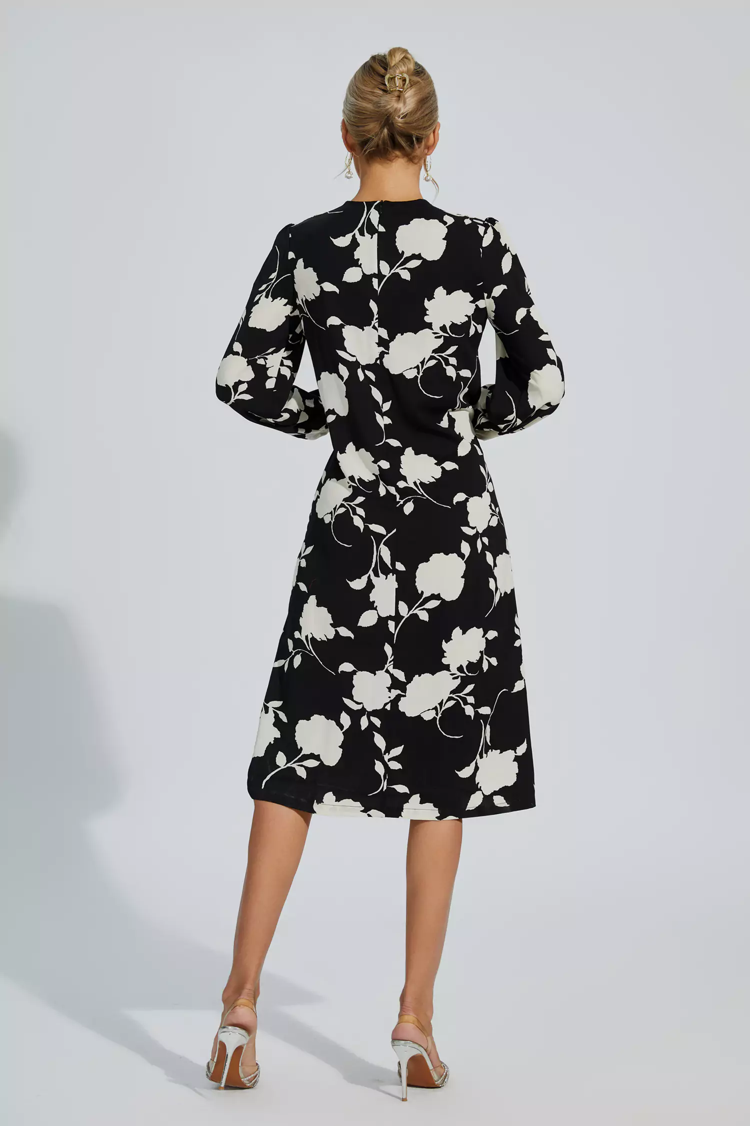 Hamilton Black Floral Girded Midi Dress